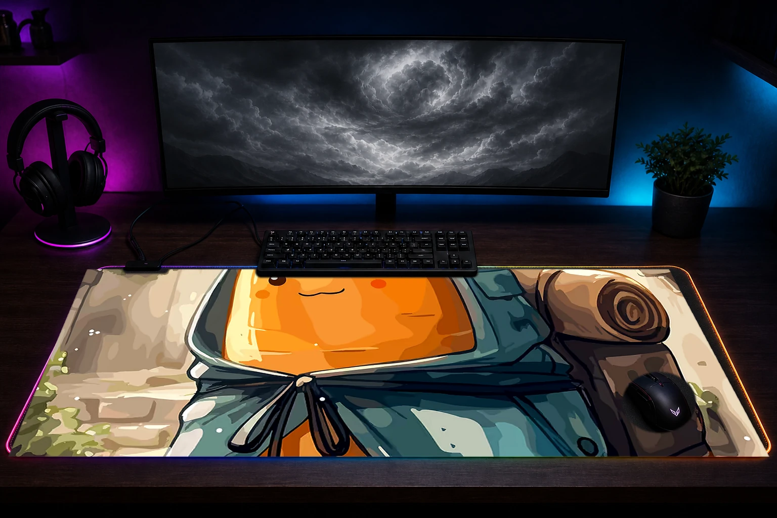 Carrot Journey RGB Desk Mat immersive setup scene