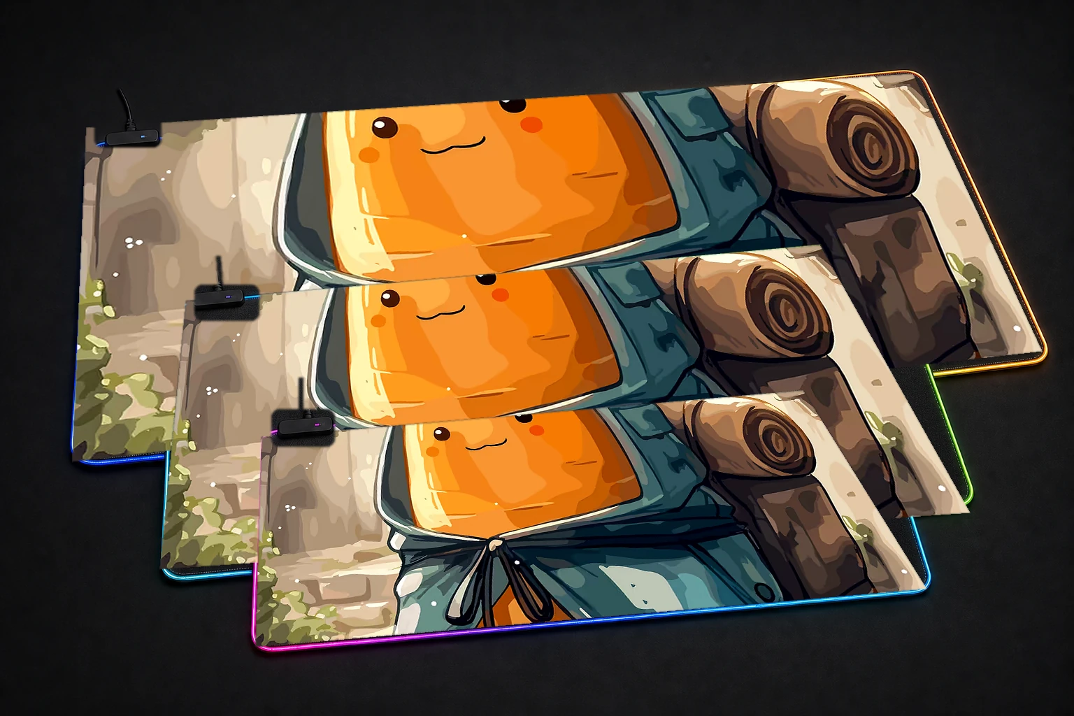 Carrot Journey RGB Desk Mat three-size comparison