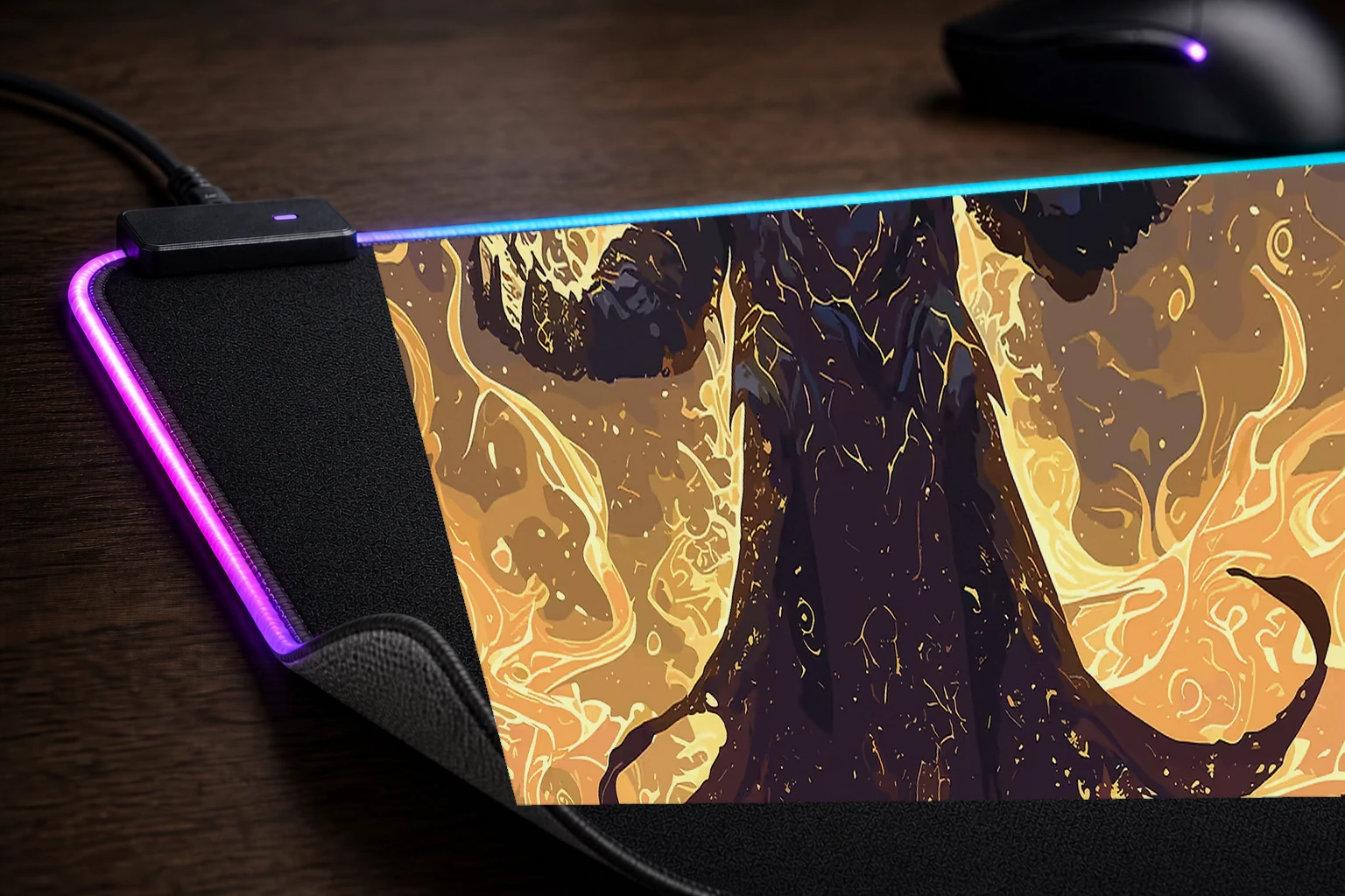 Devil Magic RGB Desk Mat controller and material detail