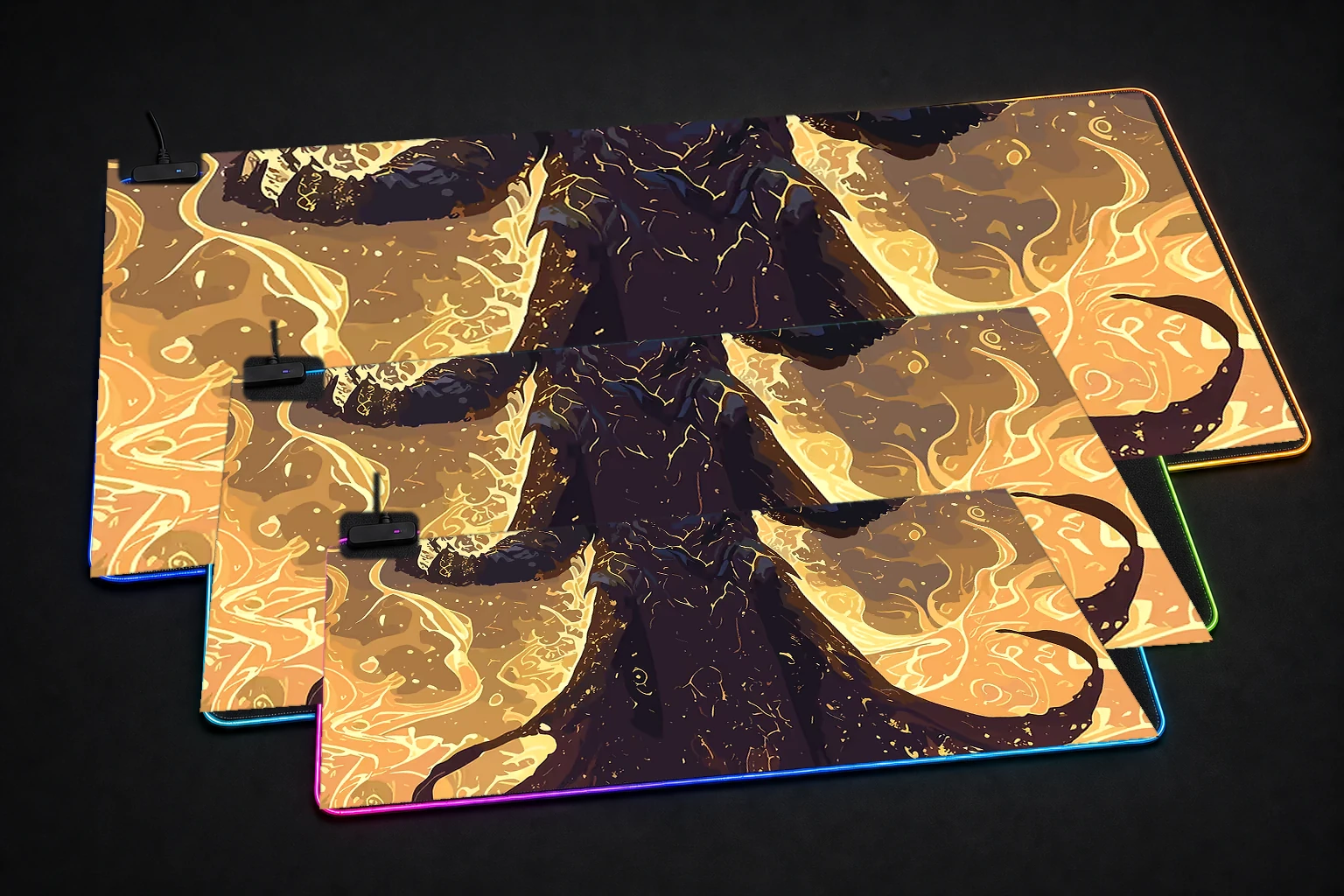 Devil Magic RGB Desk Mat three-size comparison