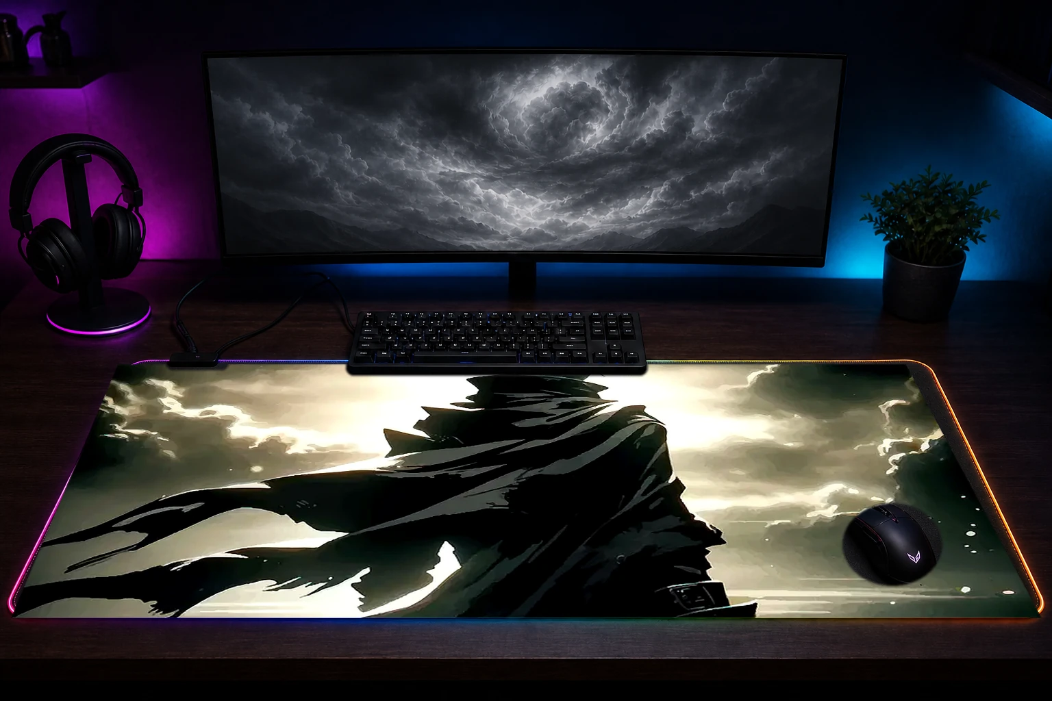 Shadow Slave RGB Desk Mat immersive setup scene