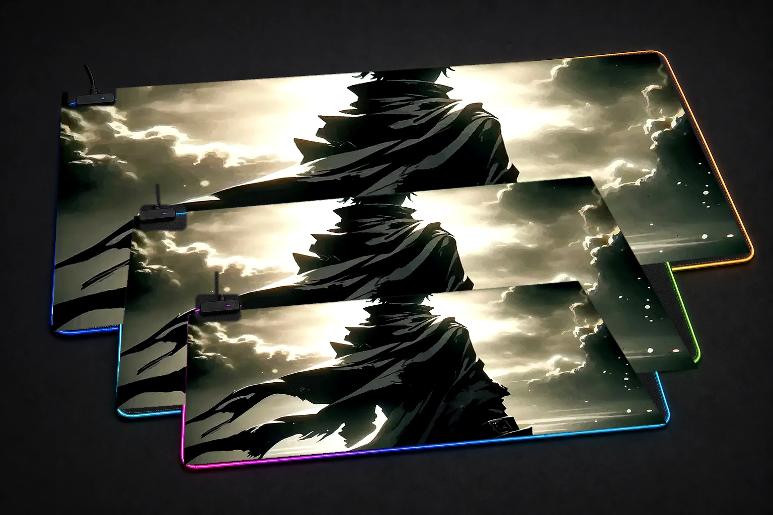 Shadow Slave RGB Desk Mat three-size comparison