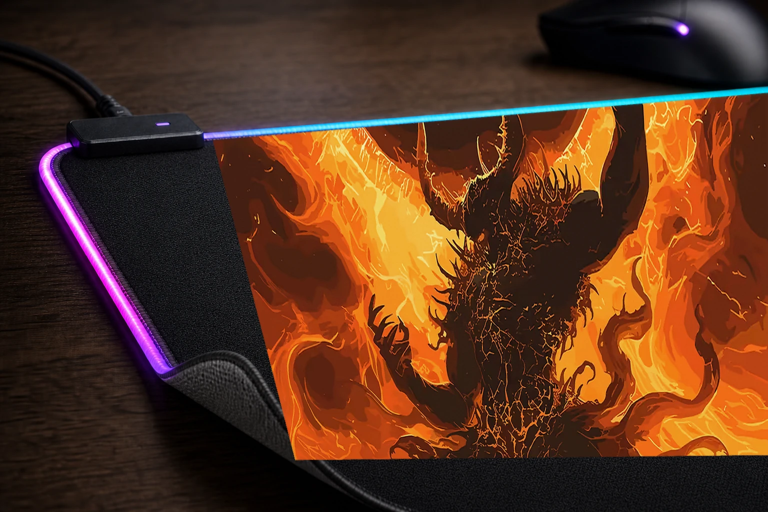 Magician Monster RGB Desk Mat controller and material detail