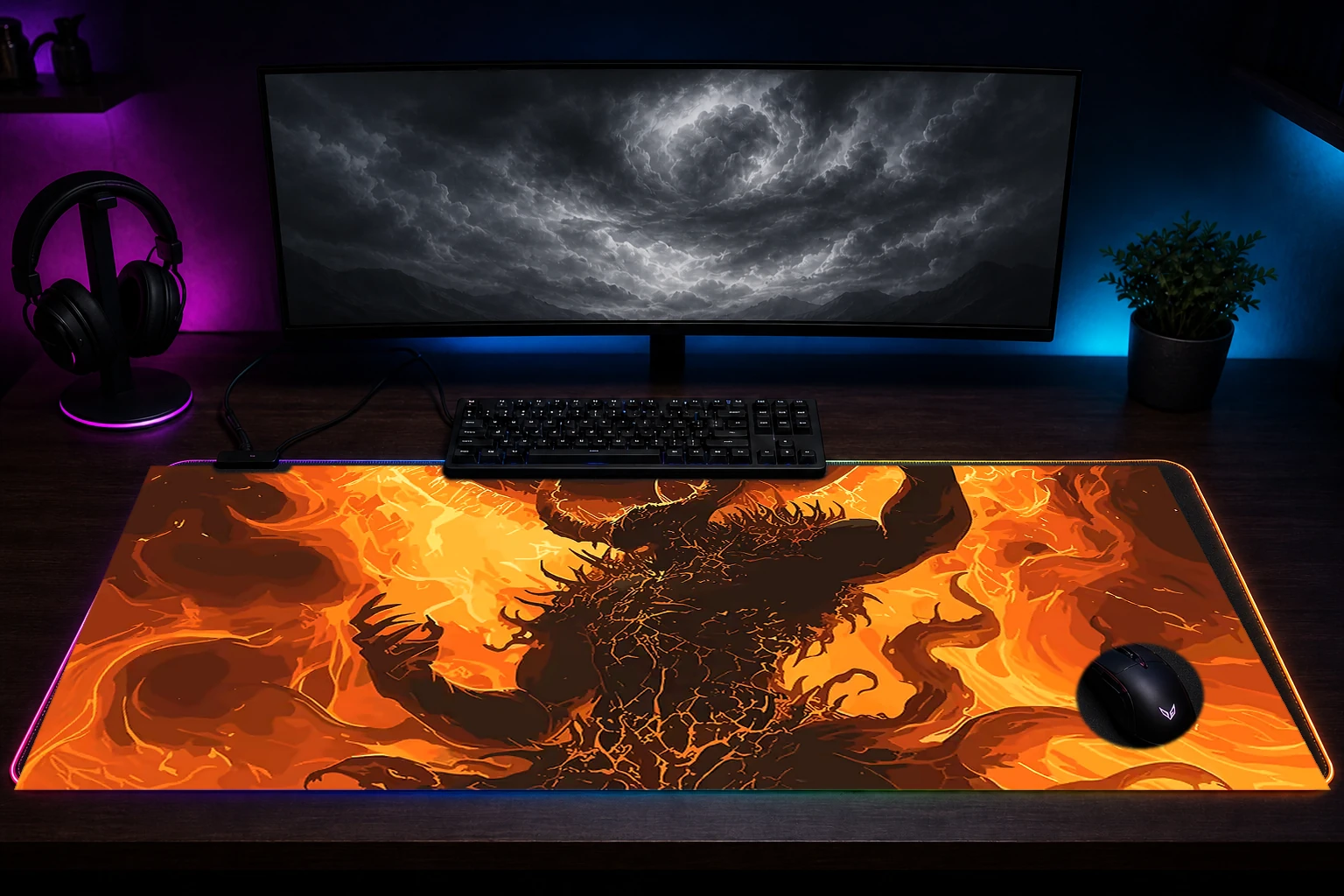 Magician Monster RGB Desk Mat immersive setup scene