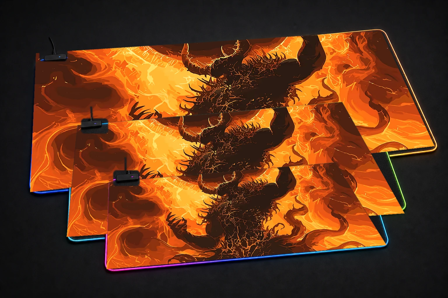 Magician Monster RGB Desk Mat three-size comparison