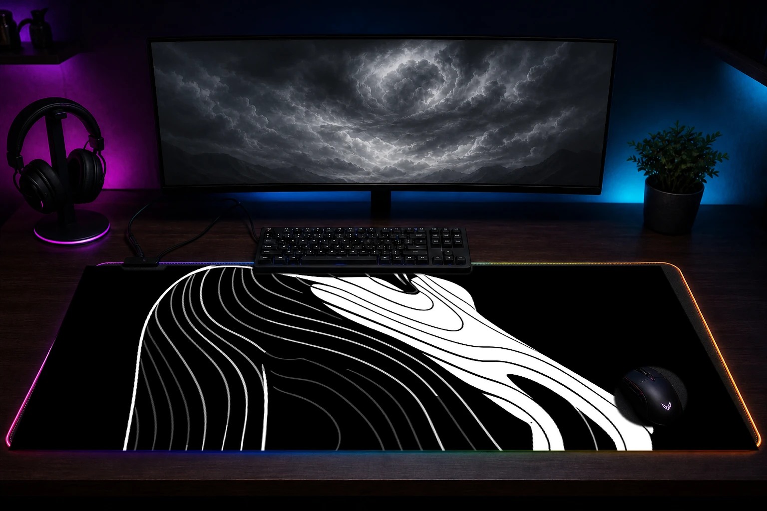 Person Line Body RGB Desk Mat immersive setup scene