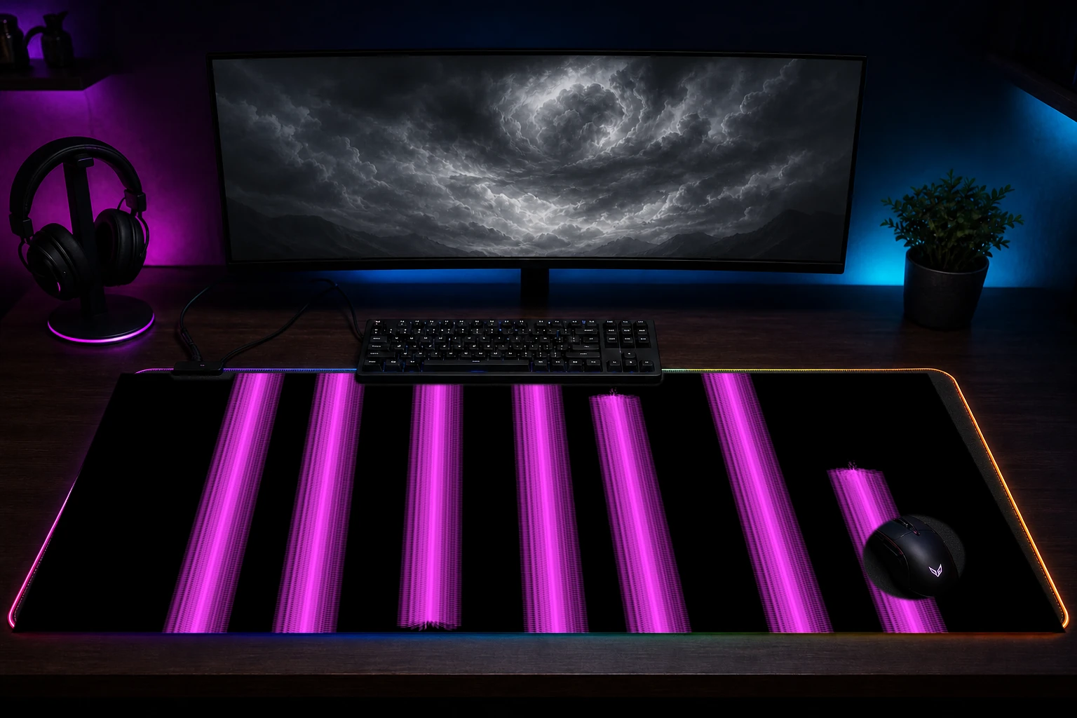 pink line RGB Desk Mat immersive setup scene