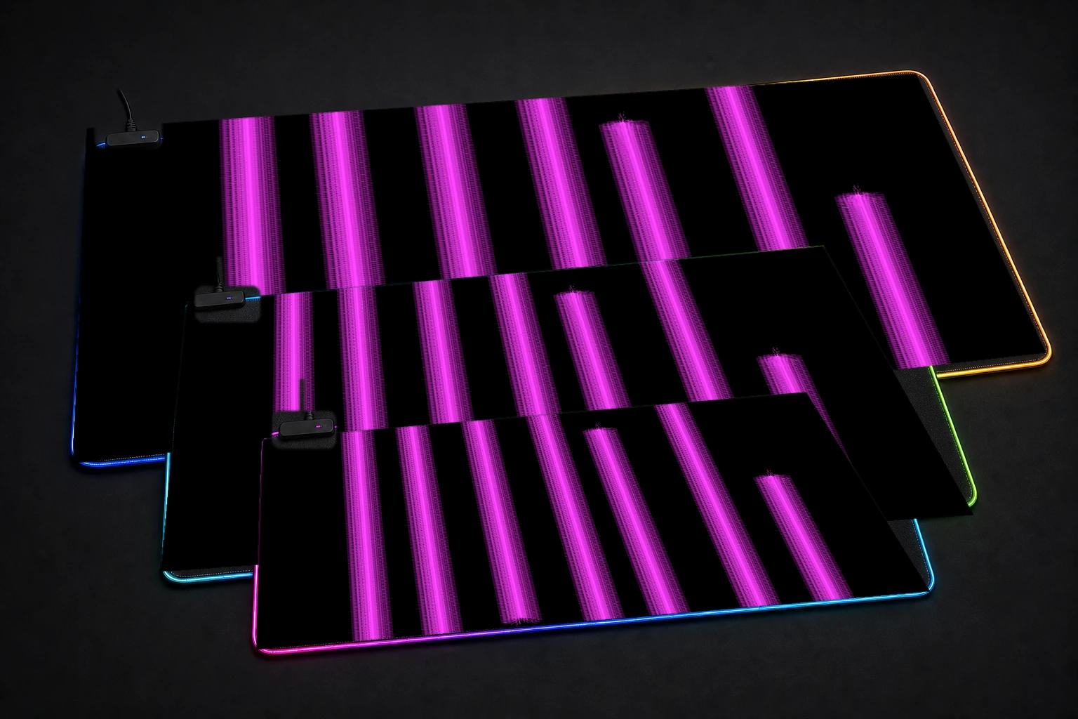 pink line RGB Desk Mat three-size comparison
