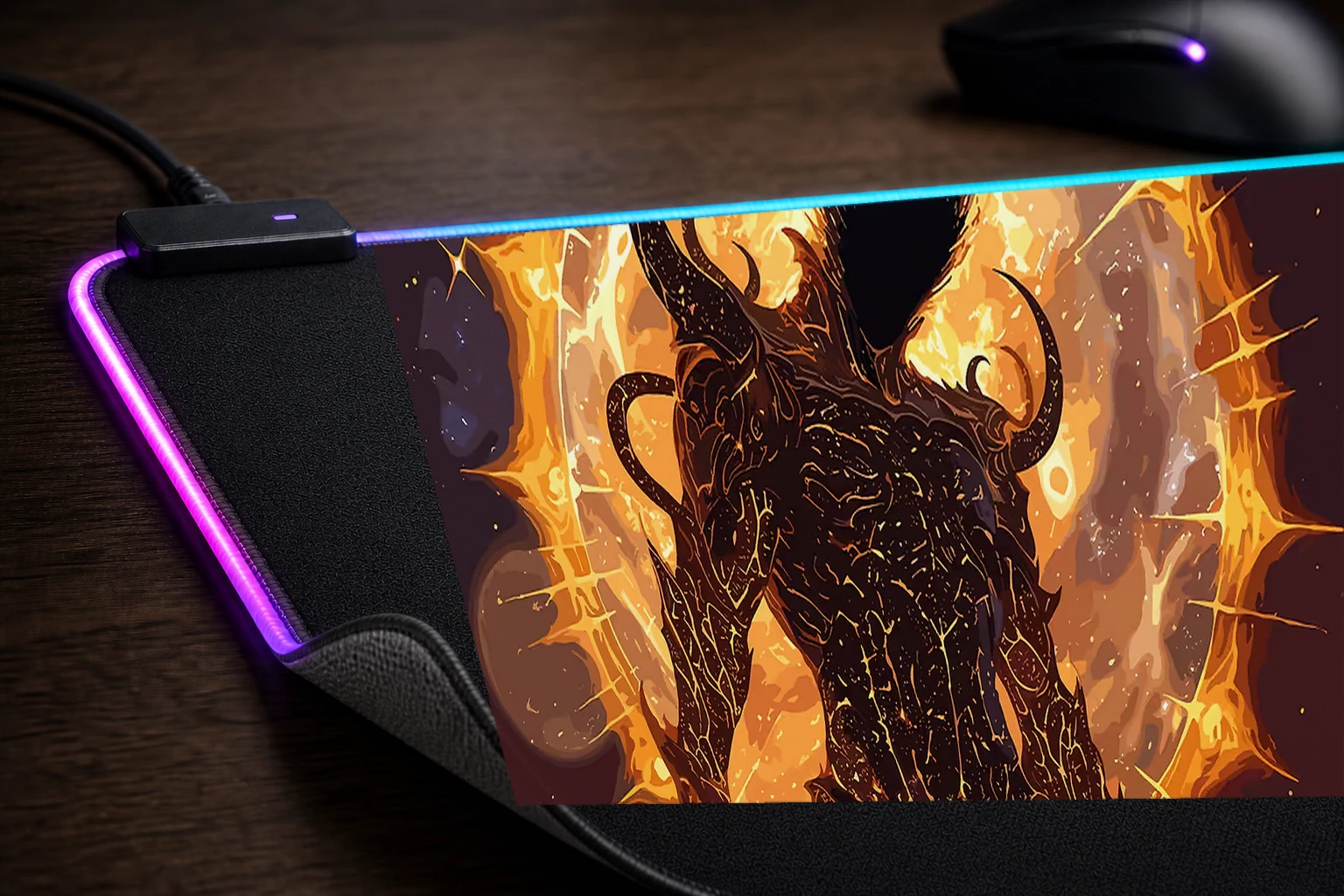 Fight Mystic RGB Desk Mat controller and material detail