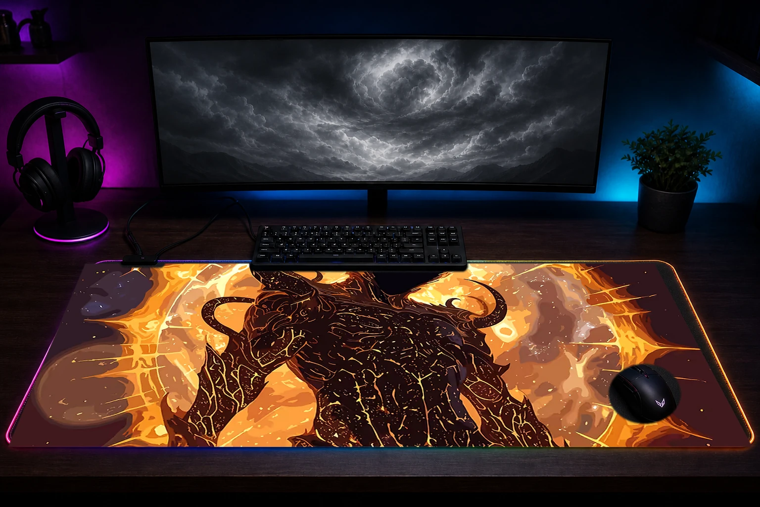 Fight Mystic RGB Desk Mat immersive setup scene