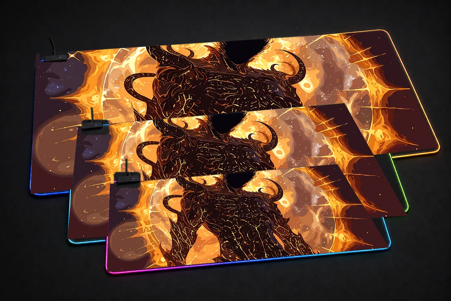 Fight Mystic RGB Desk Mat three-size comparison