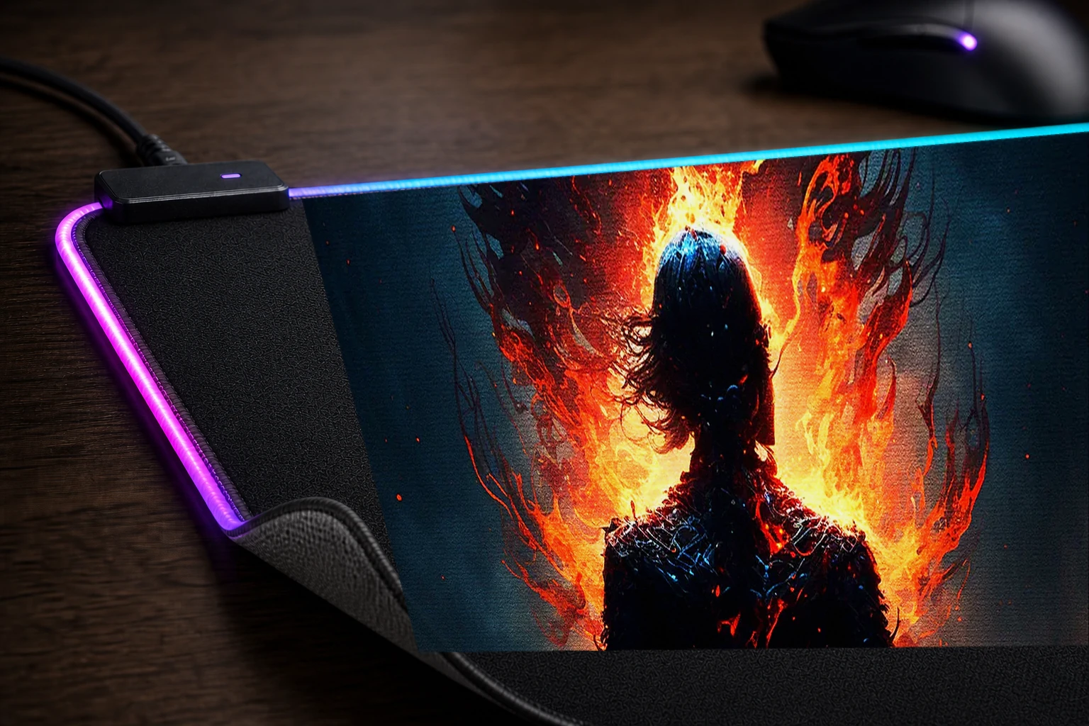 Paint Fire Character RGB Desk Mat controller and material detail