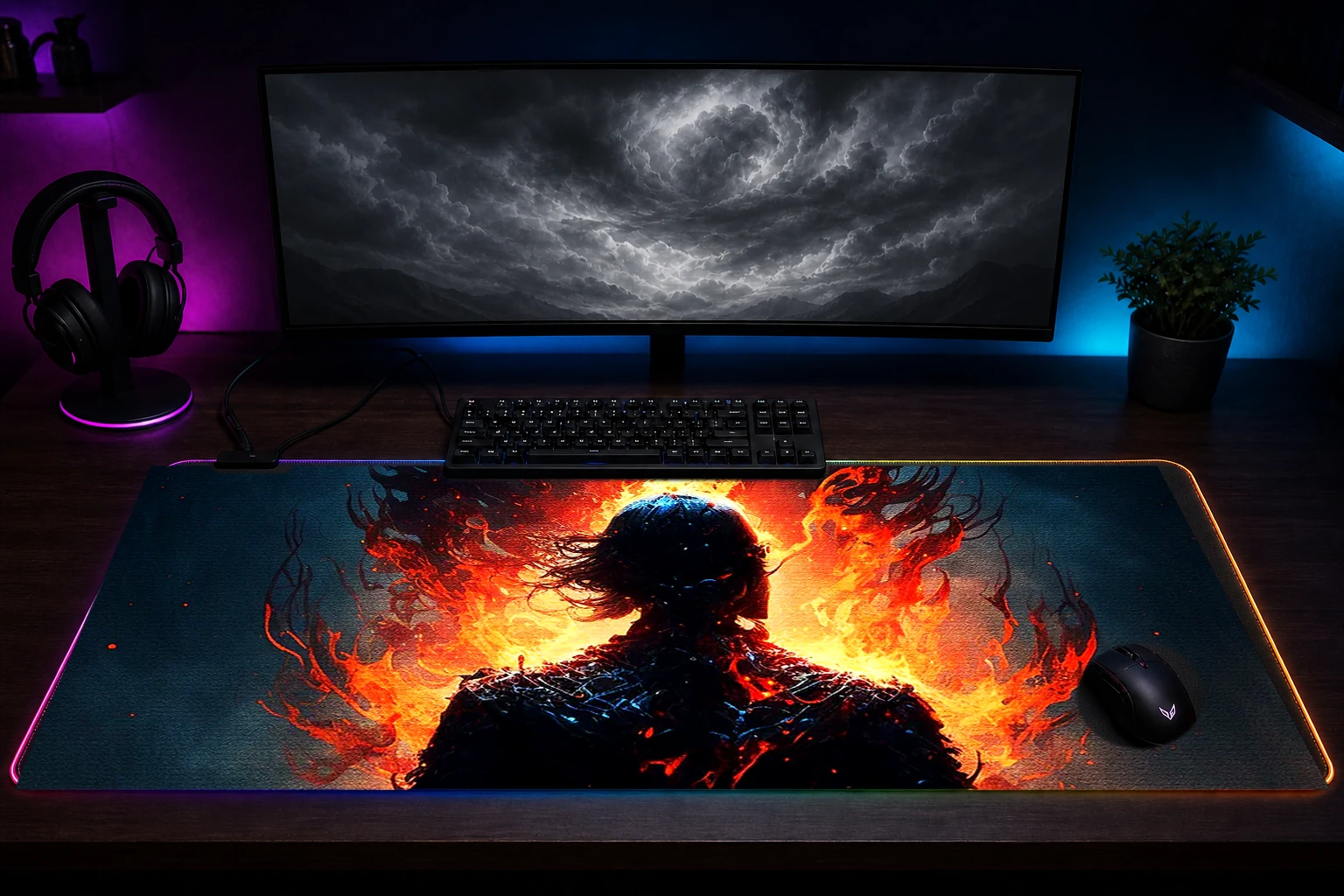 Paint Fire Character RGB Desk Mat immersive setup scene