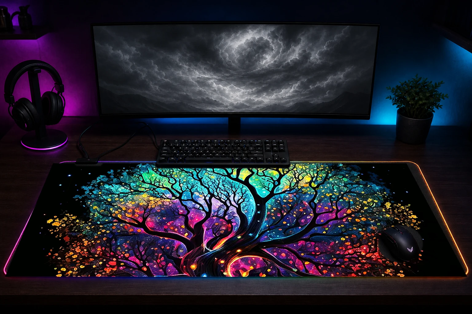 Colorful Of Tree RGB Desk Mat immersive setup scene