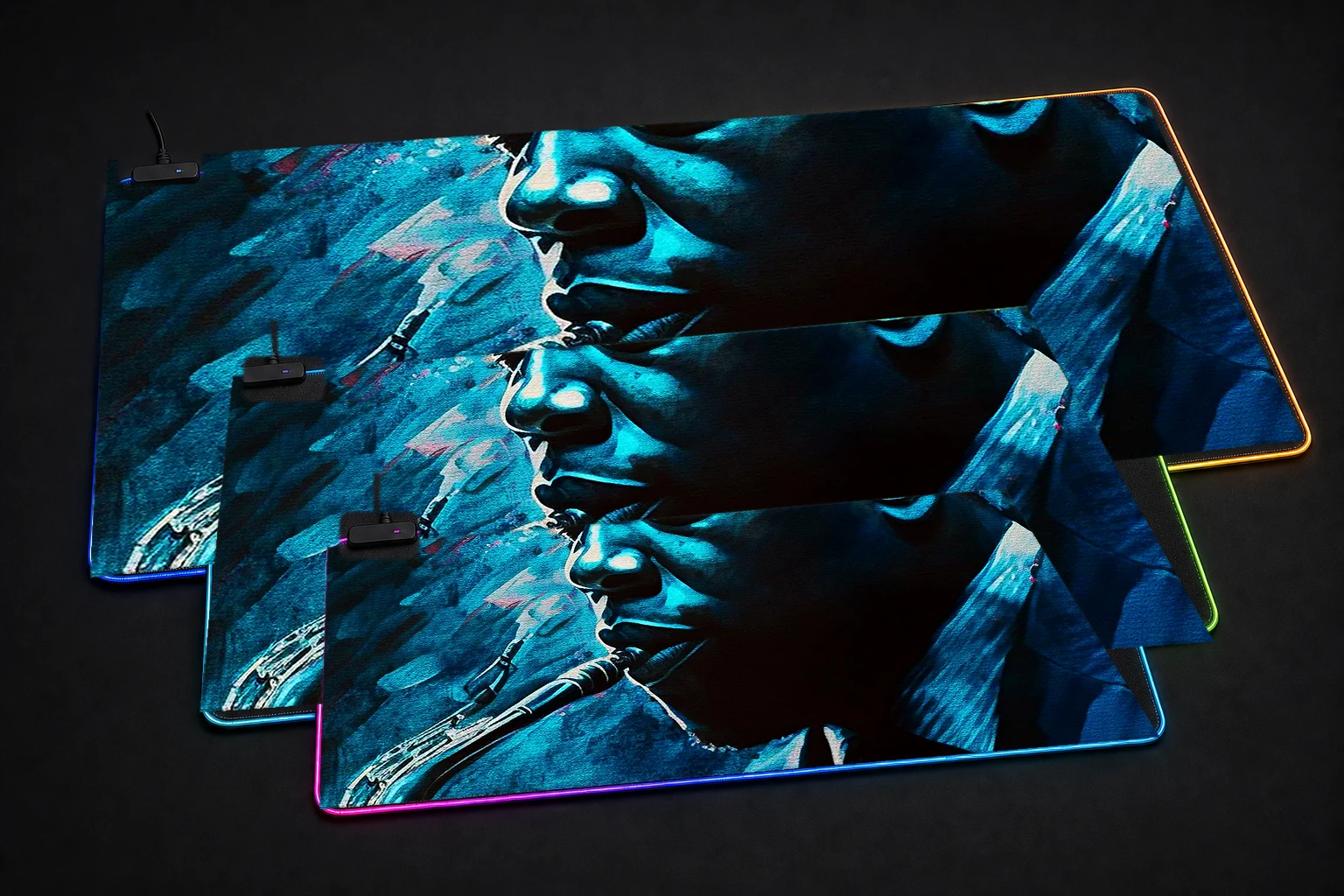 Playing Saxophone Music RGB Desk Mat three-size comparison