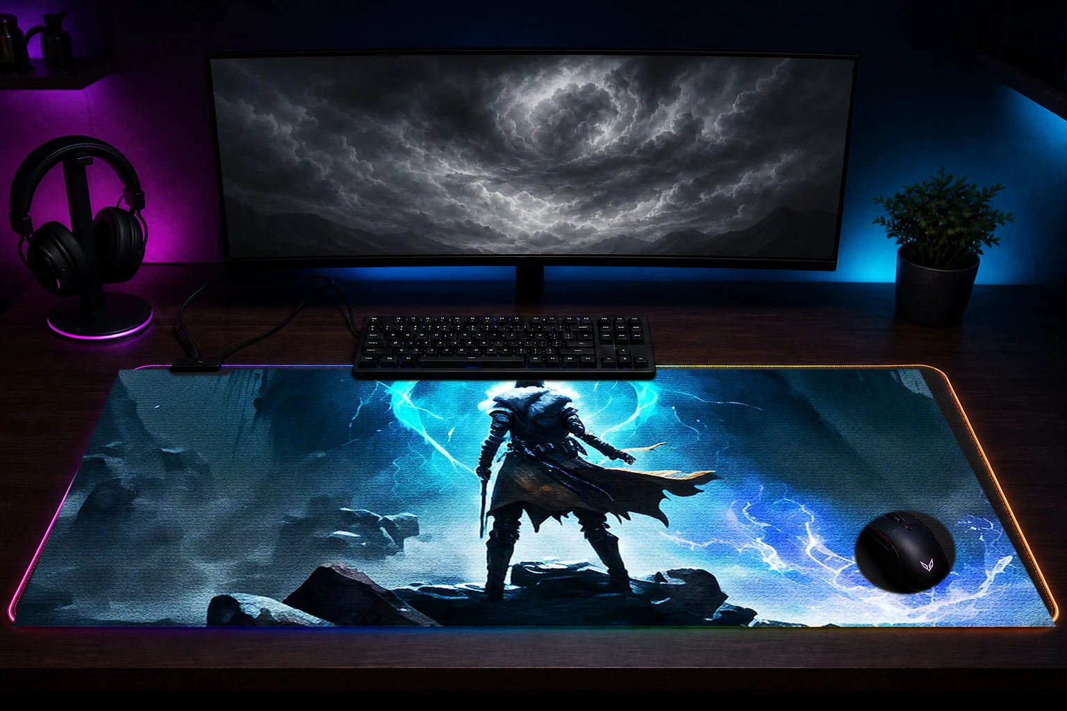 Natural Magic Power RGB Desk Mat immersive setup scene