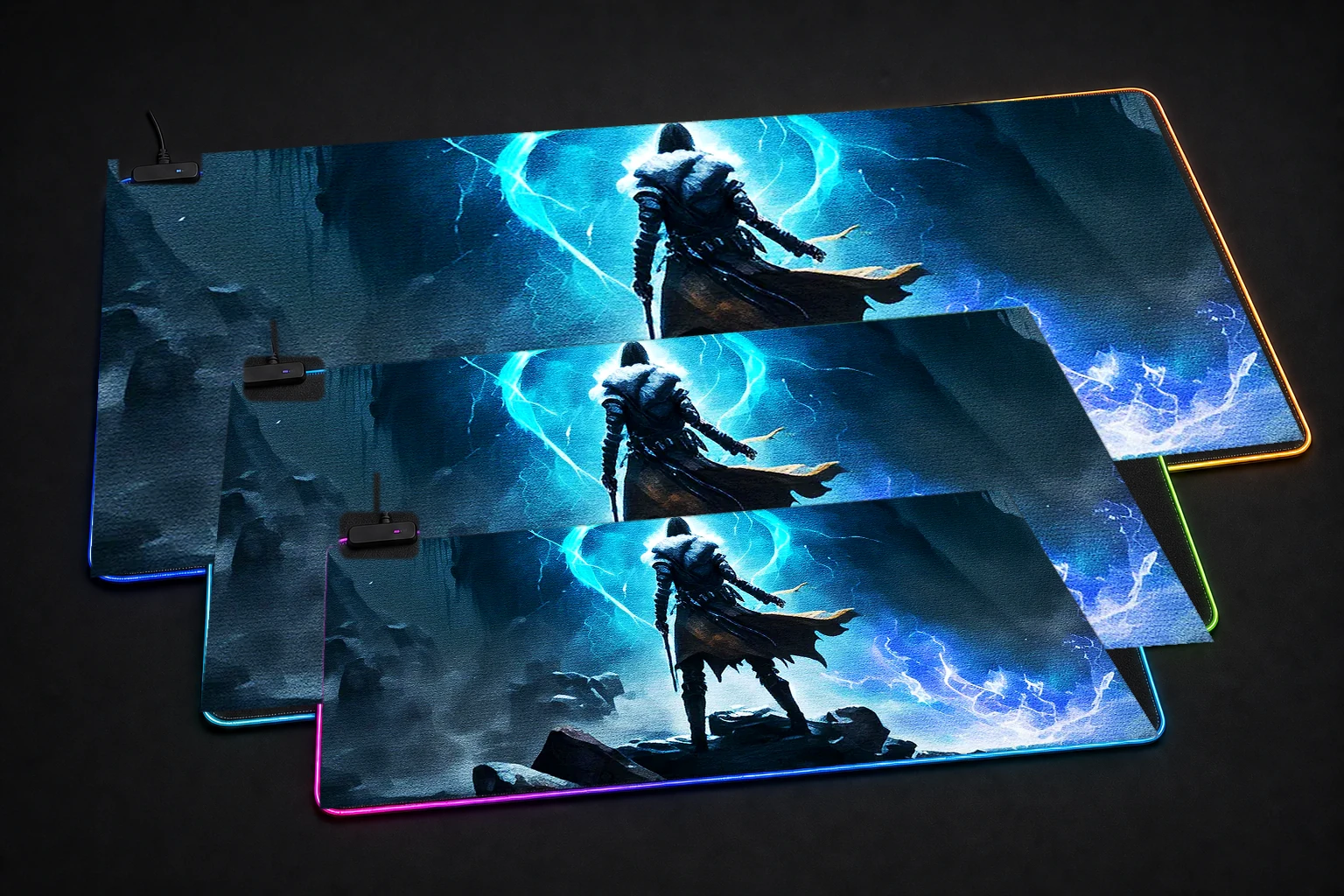 Natural Magic Power RGB Desk Mat three-size comparison