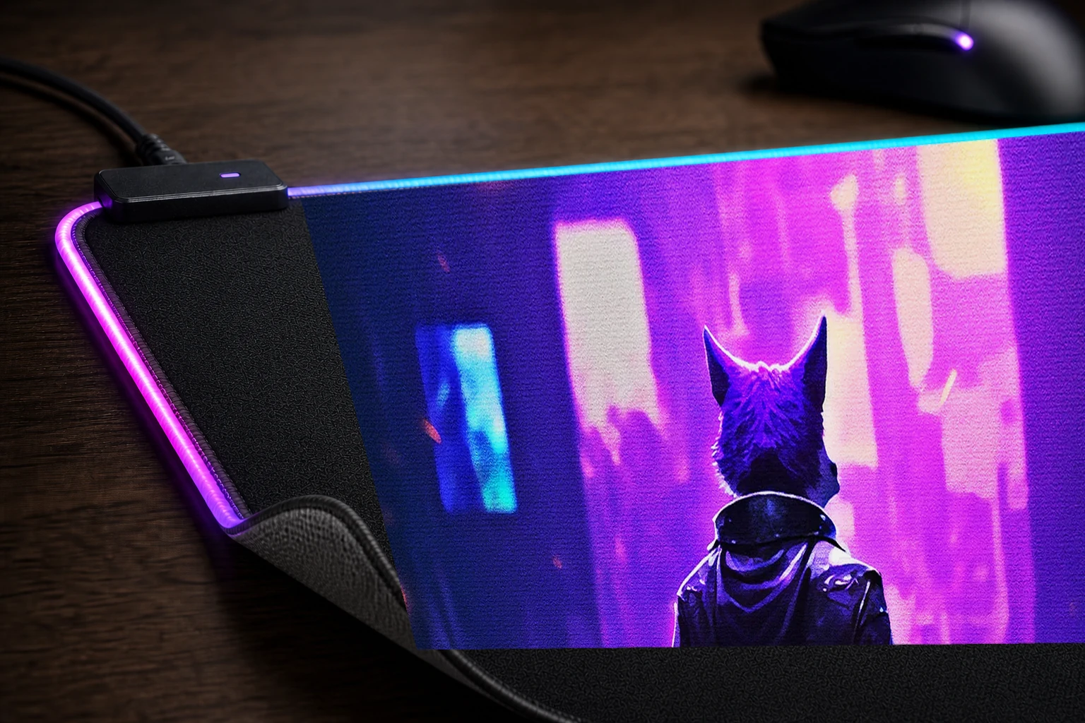 Fox Journey RGB Desk Mat controller and material detail