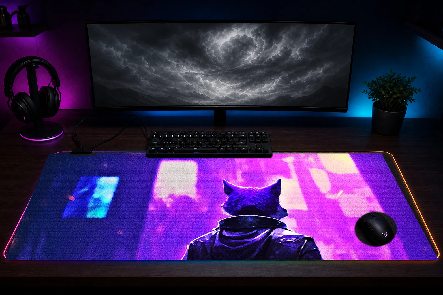 Fox Journey RGB Desk Mat immersive setup scene