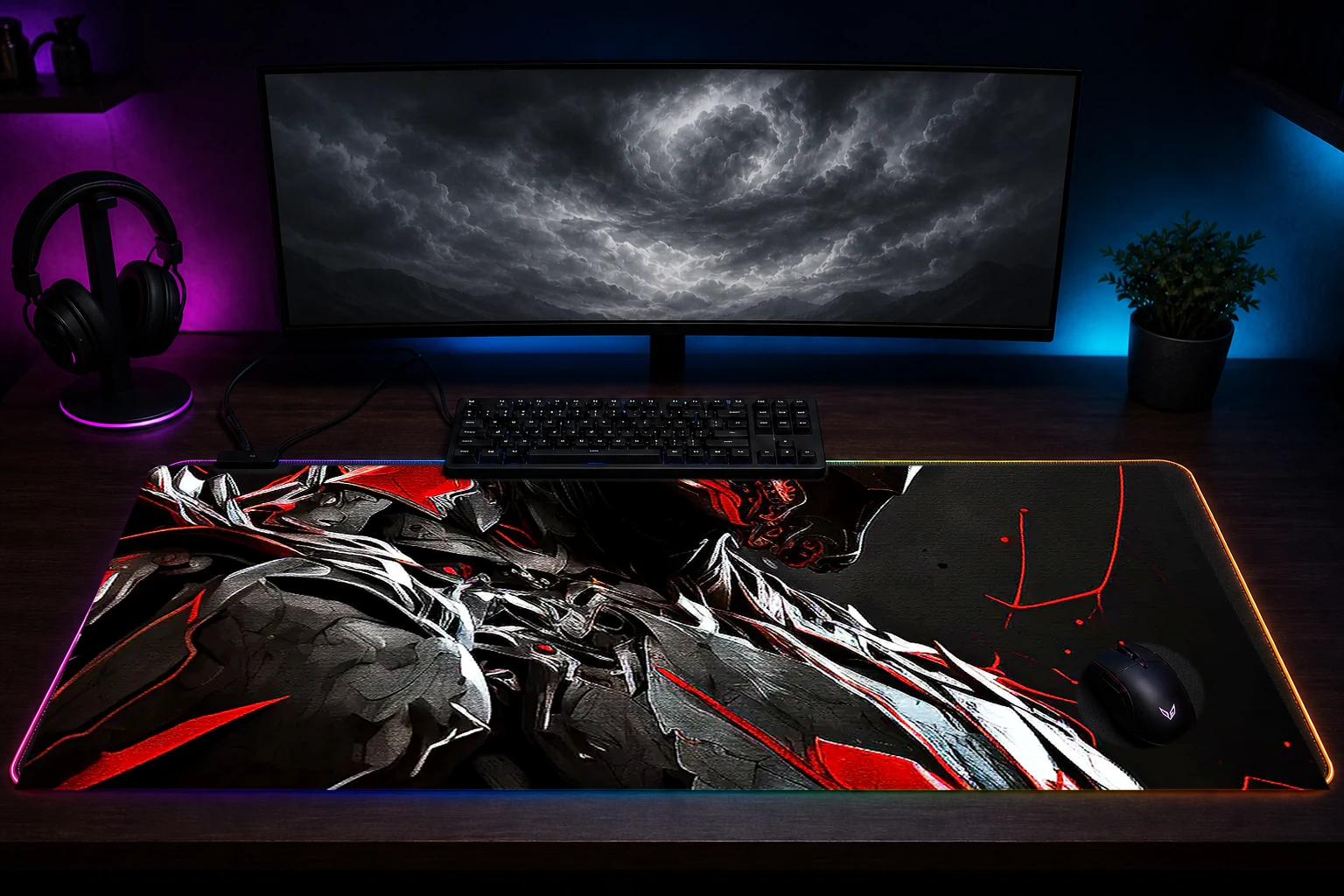 Troops wearing a red black RGB Desk Mat immersive setup scene