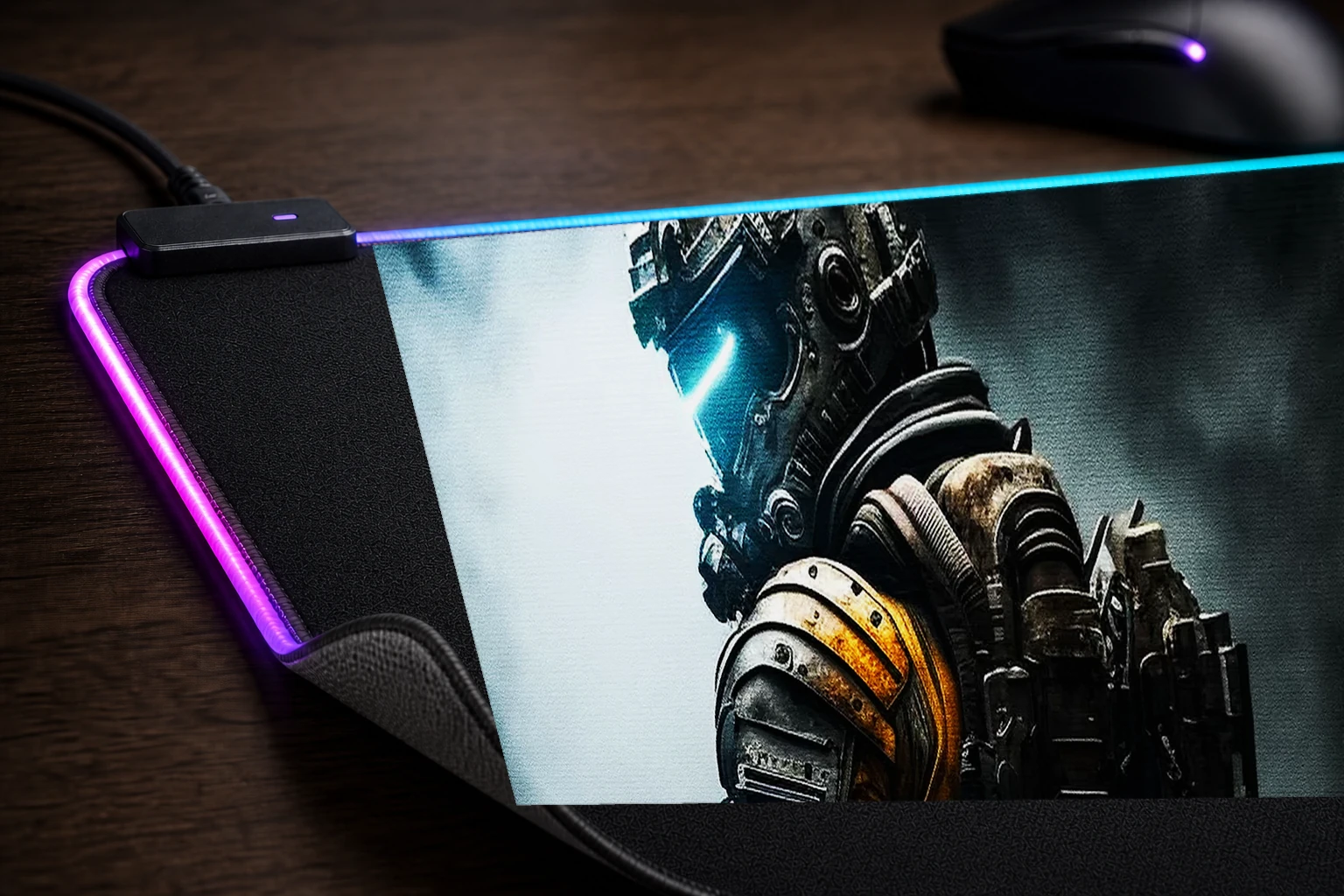 Dark dead space armor RGB Desk Mat controller and material detail