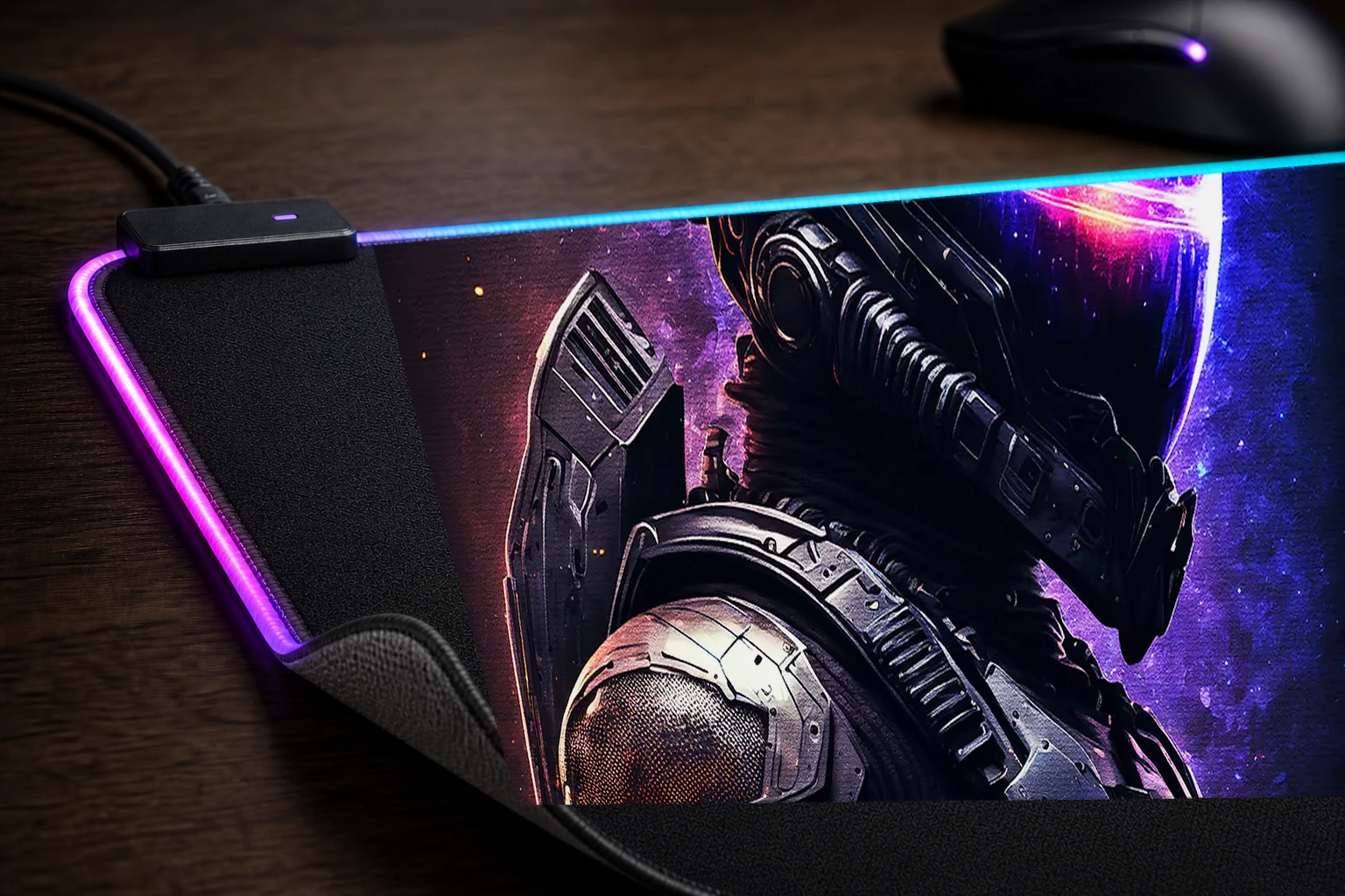 Black Armor RGB Desk Mat controller and material detail