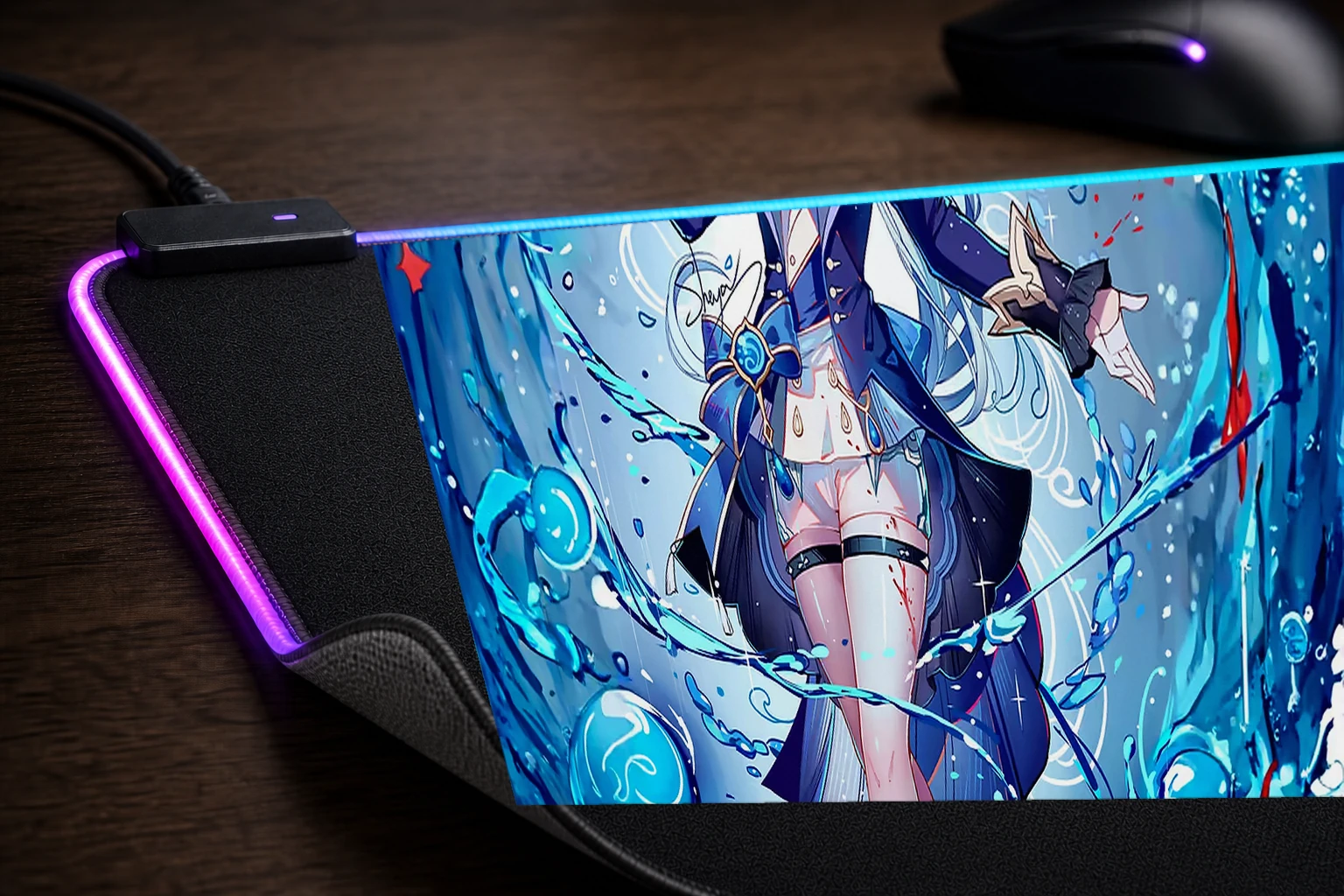 Girl with Water Magic RGB Desk Mat controller and material detail