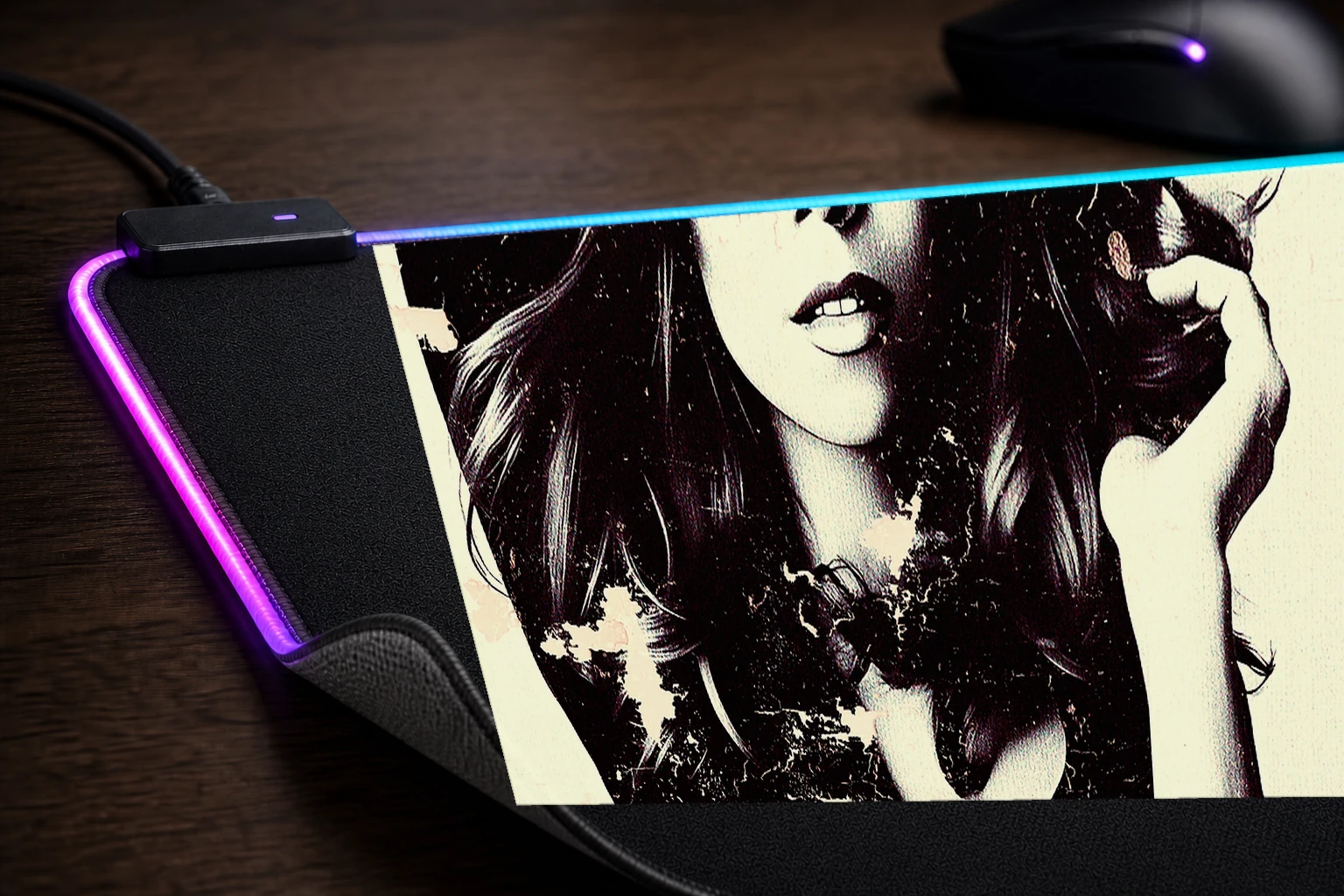 Mariah Carey Vintage Portrait RGB Desk Mat controller and material detail
