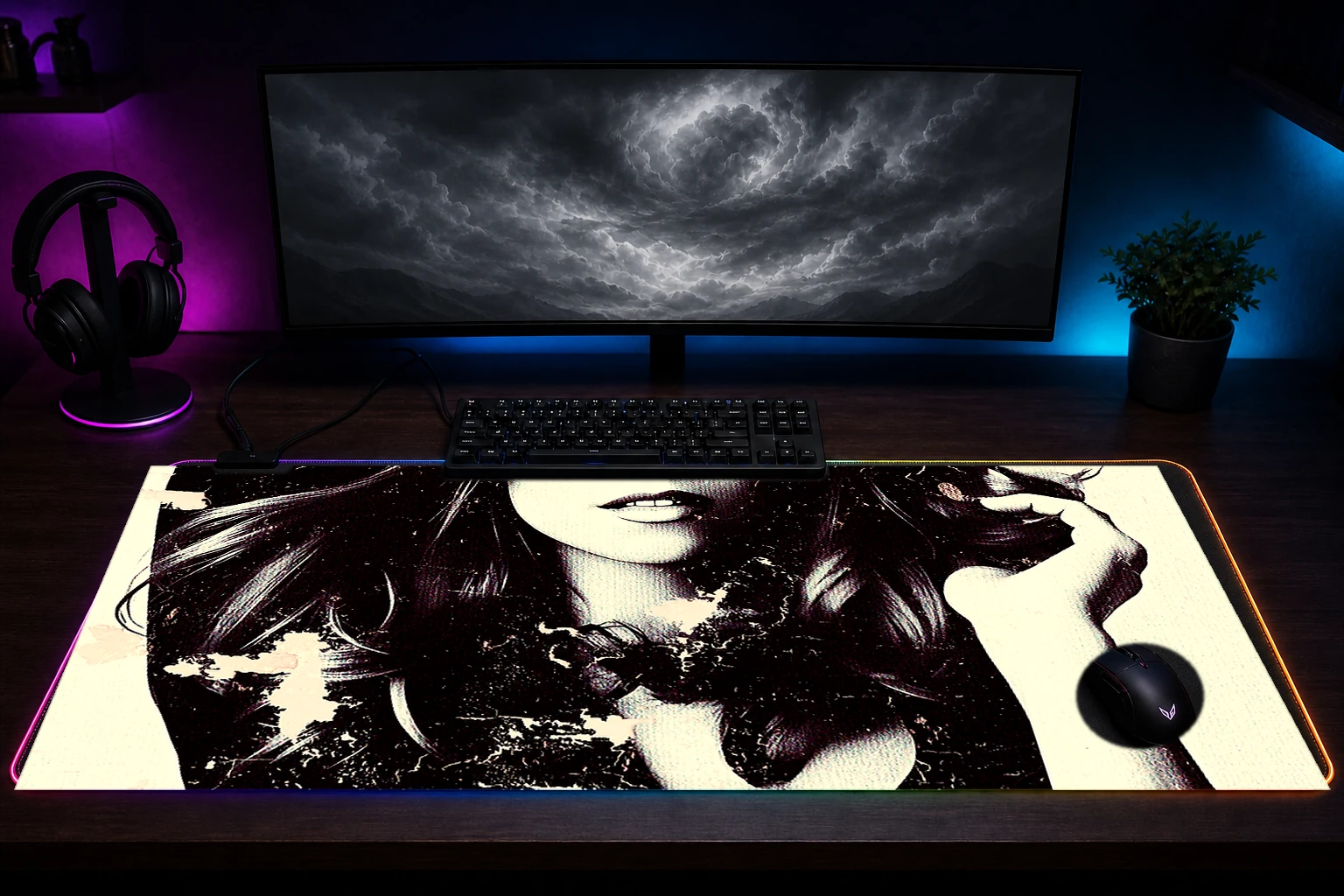 Mariah Carey Vintage Portrait RGB Desk Mat immersive setup scene