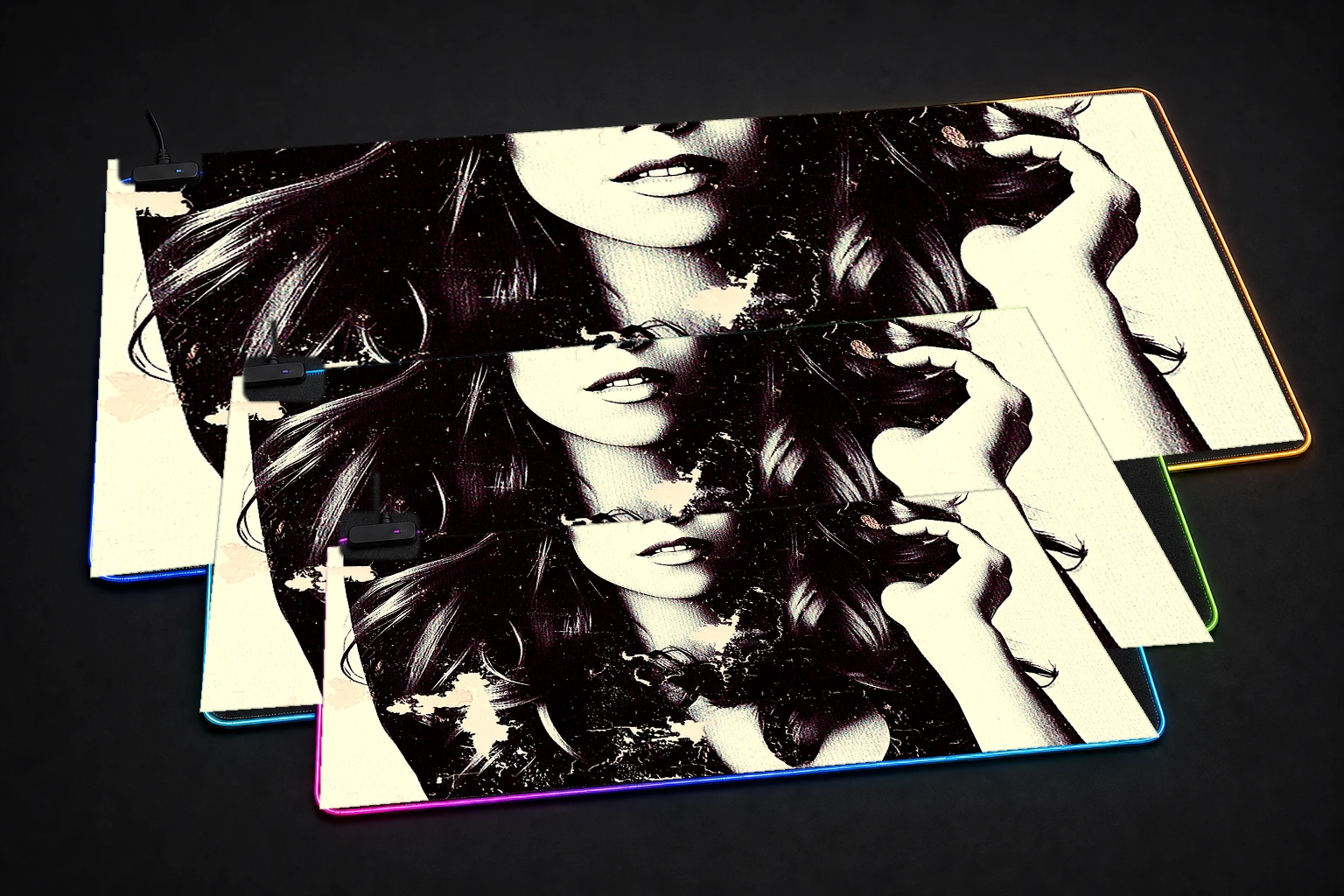 Mariah Carey Vintage Portrait RGB Desk Mat three-size comparison