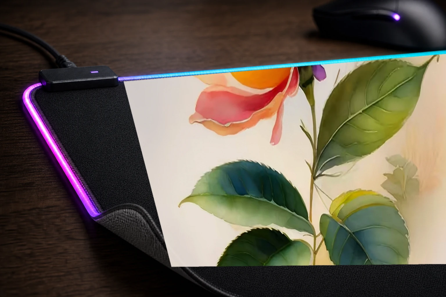 the single fantasy flower RGB Desk Mat controller and material detail