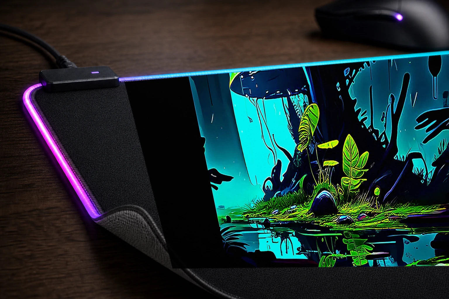 green place of fantasy RGB Desk Mat controller and material detail
