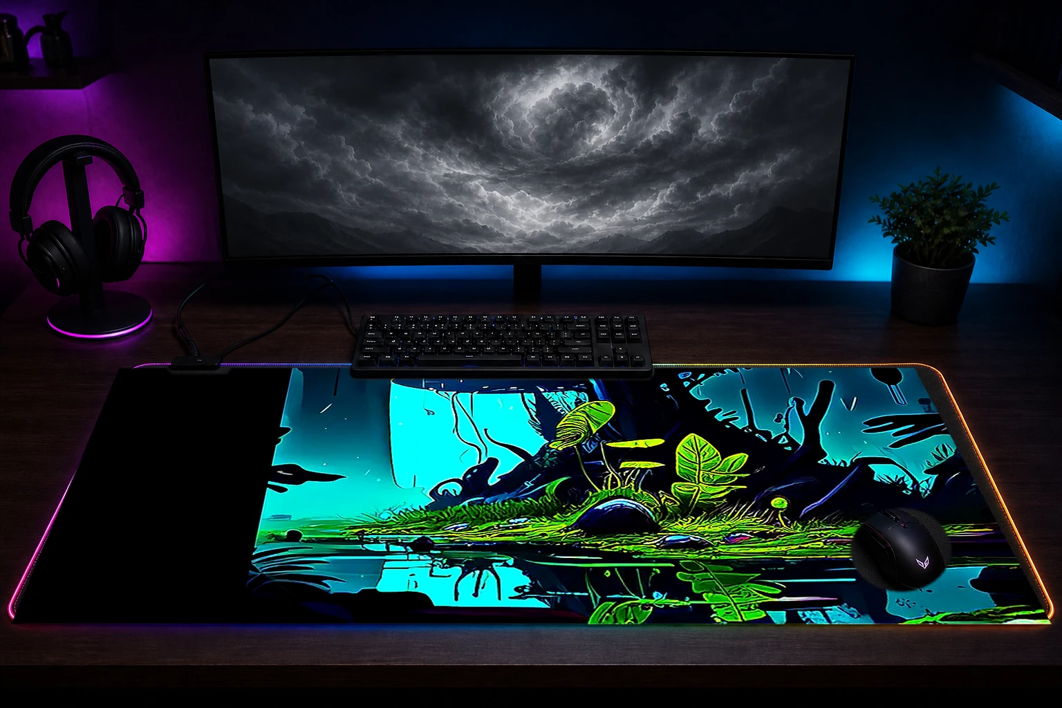 green place of fantasy RGB Desk Mat immersive setup scene