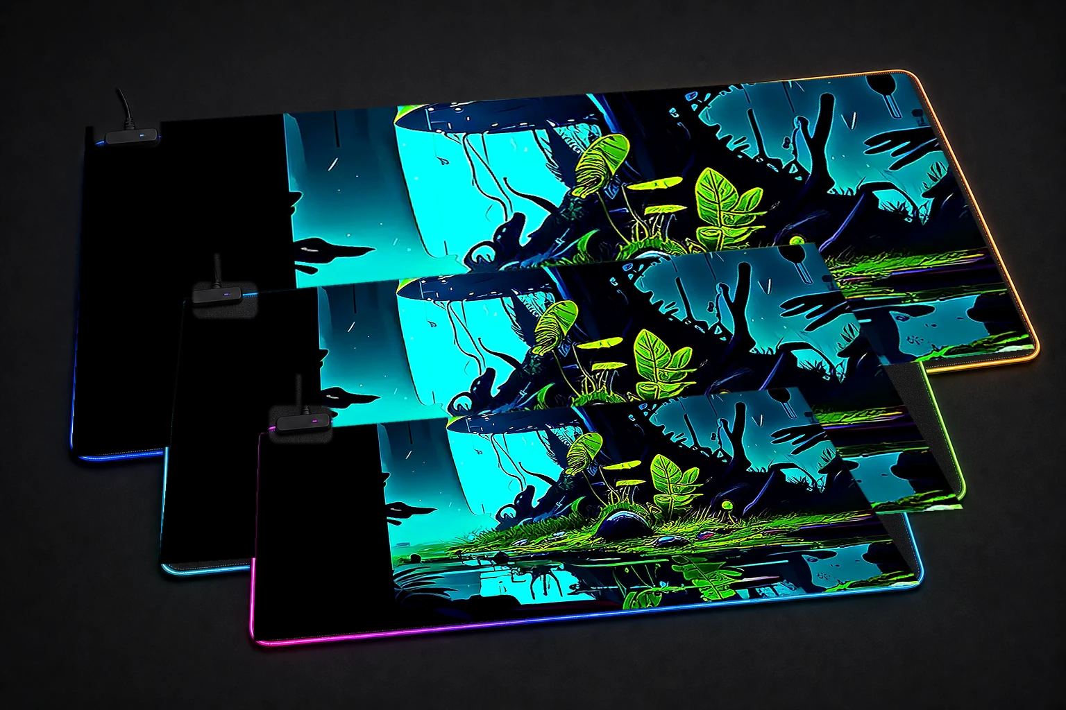 green place of fantasy RGB Desk Mat three-size comparison