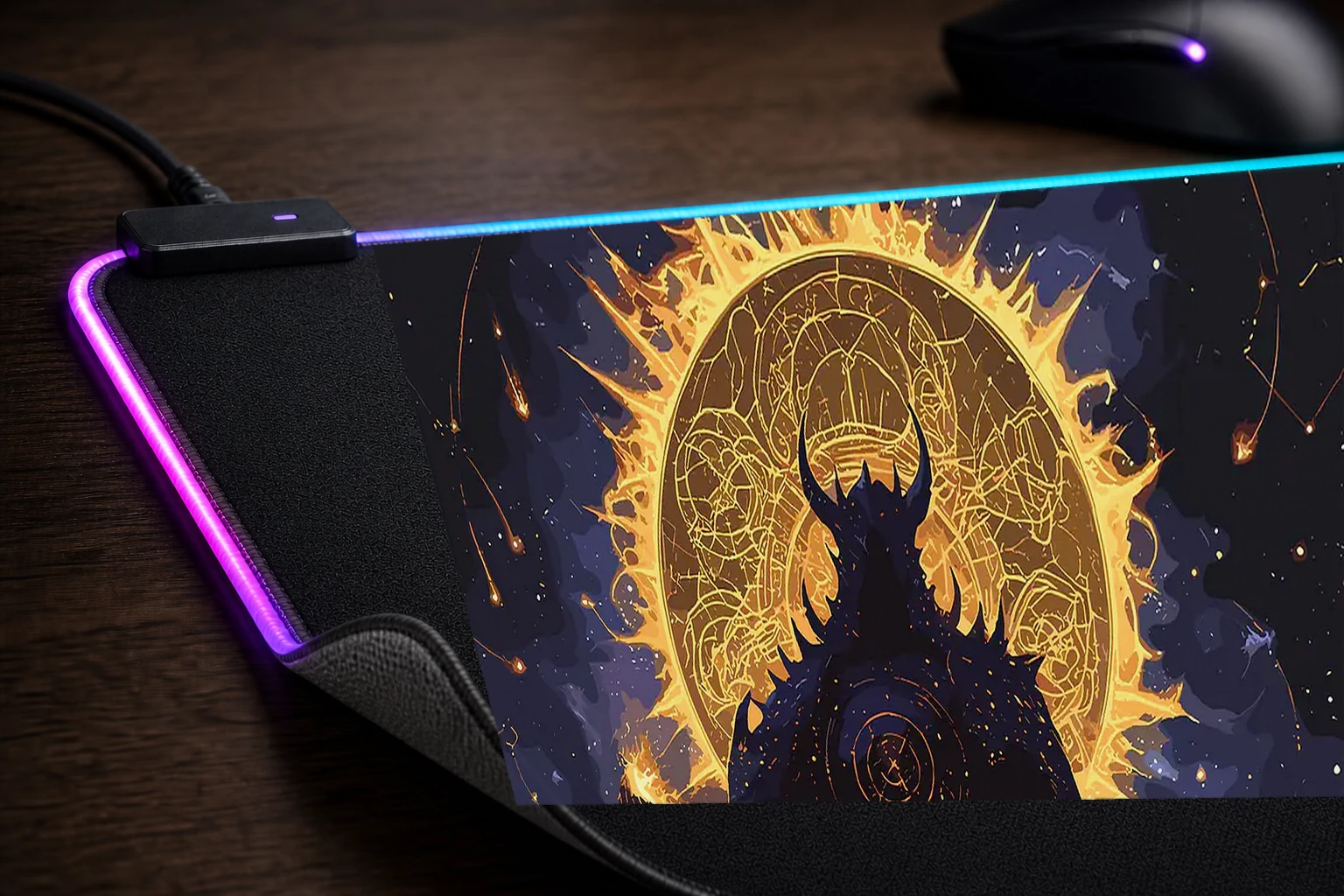 Magic Ghost RGB Desk Mat controller and material detail