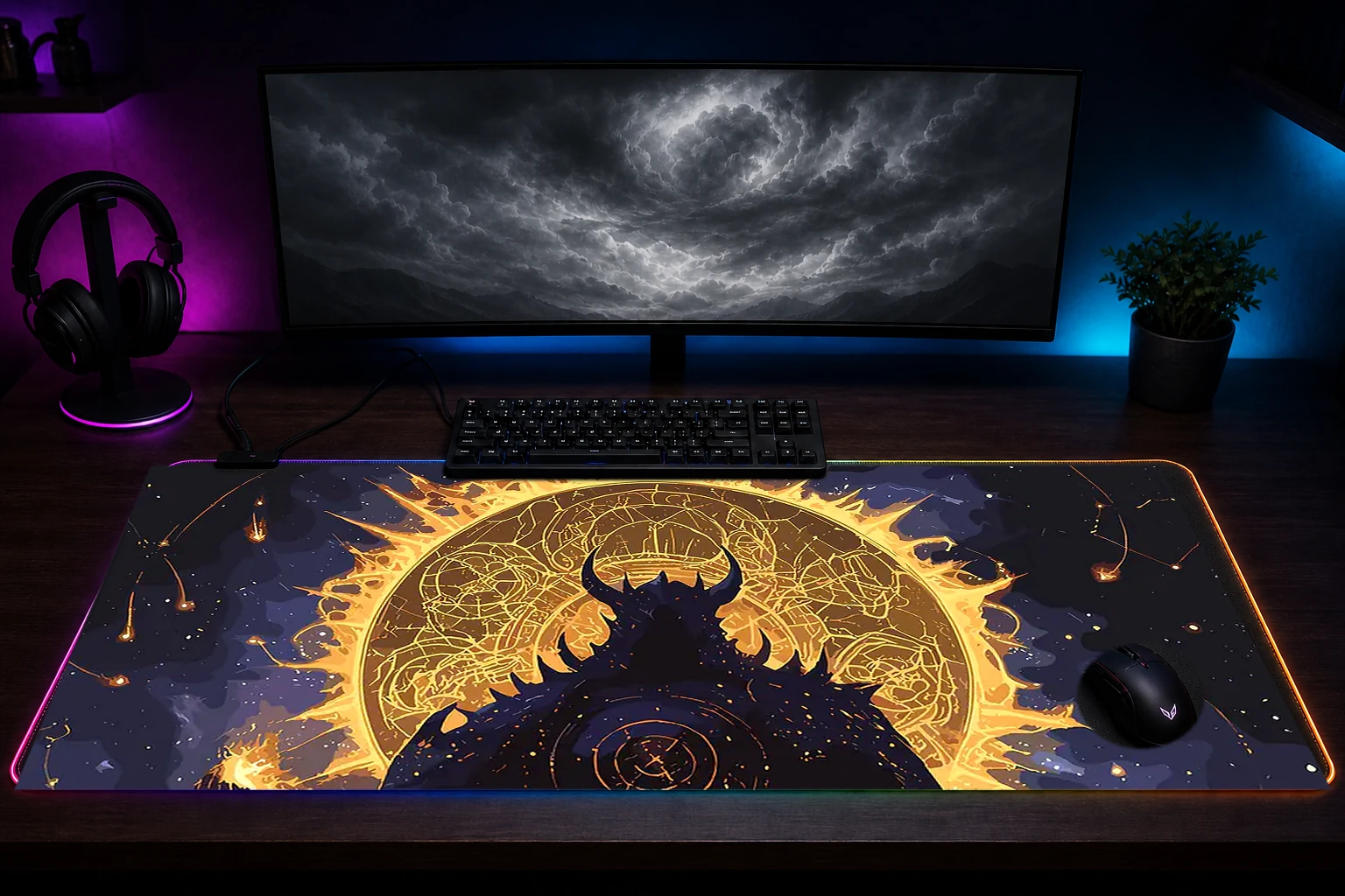 Magic Ghost RGB Desk Mat immersive setup scene