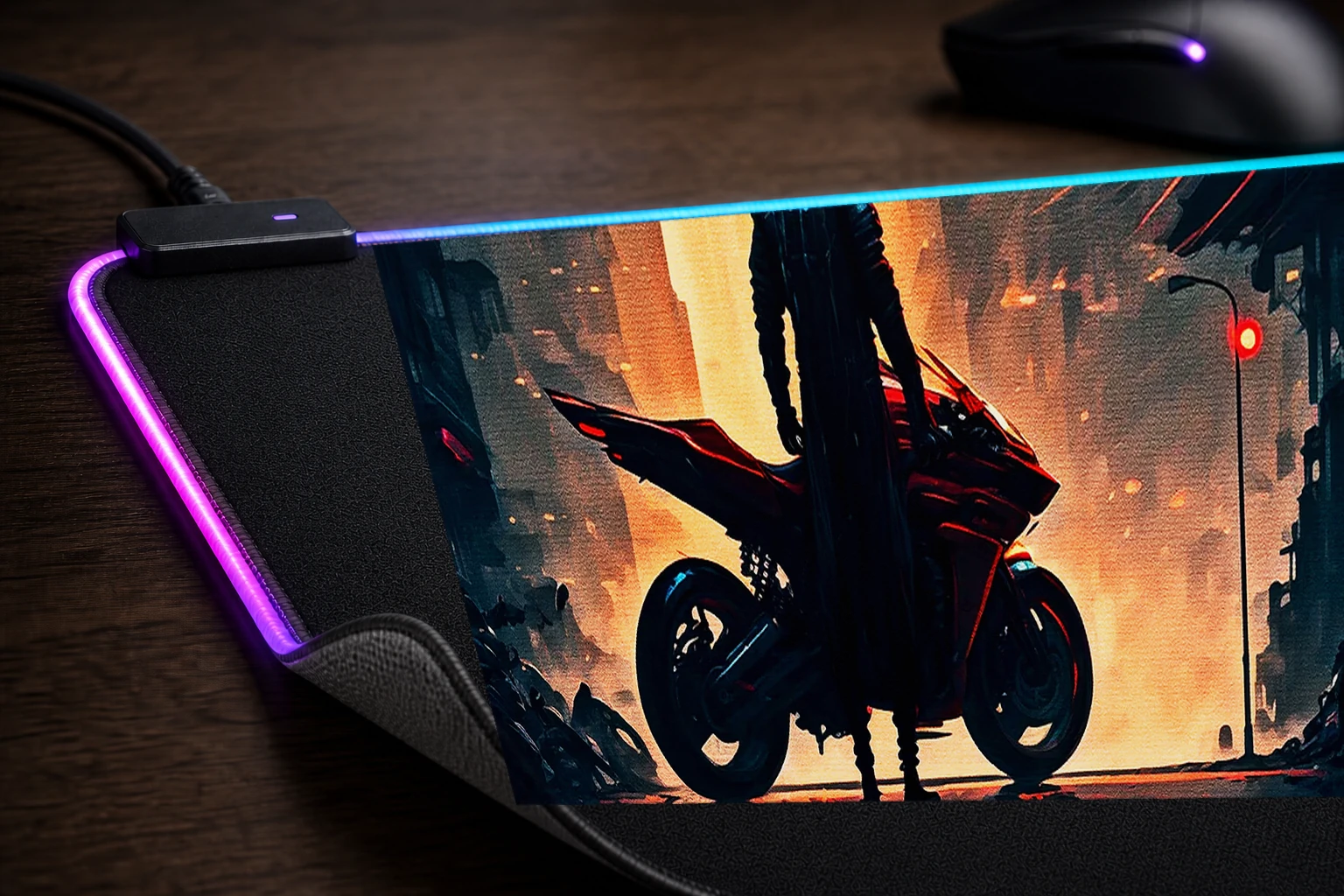 City Rider RGB Desk Mat controller and material detail