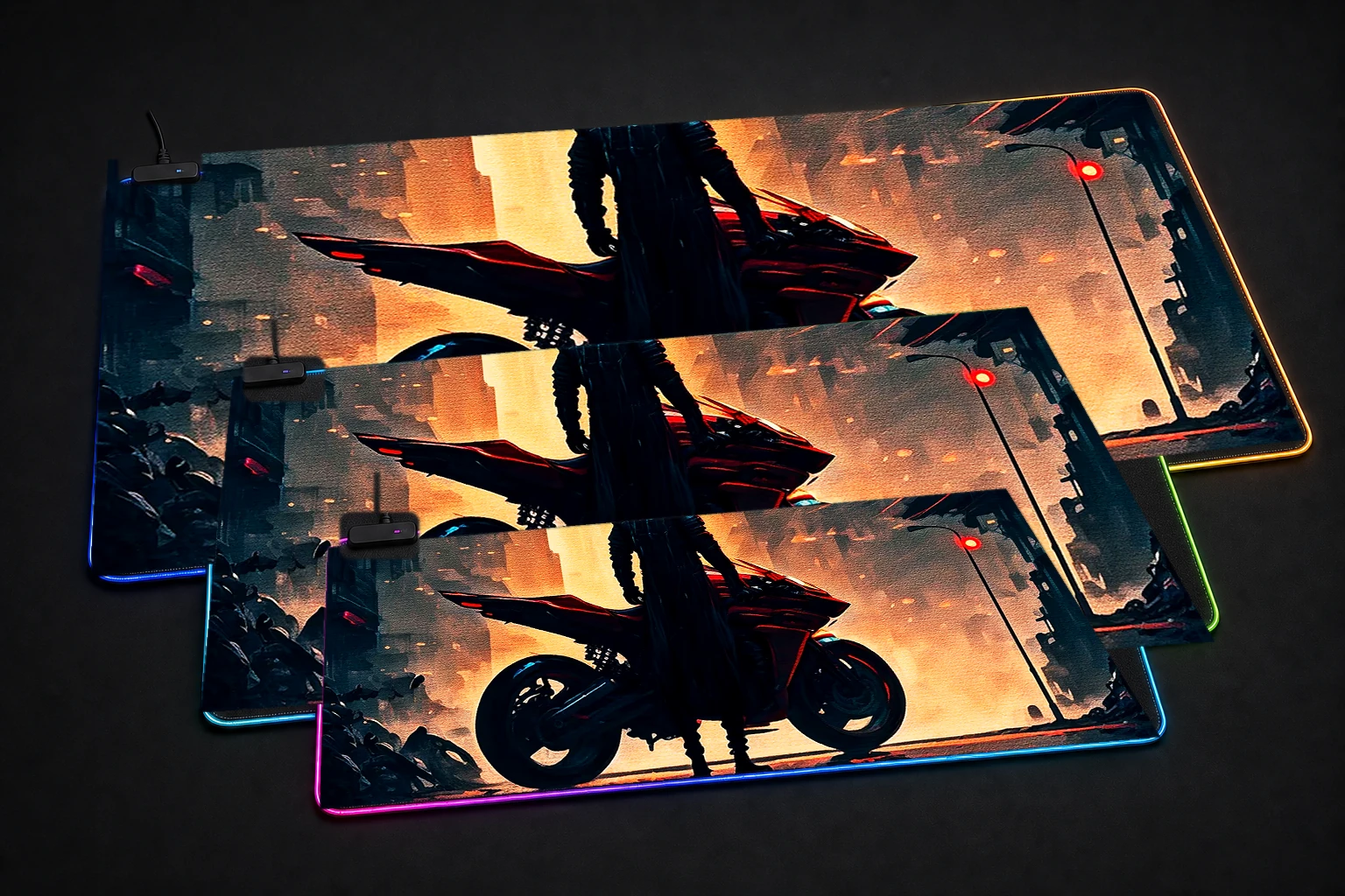City Rider RGB Desk Mat three-size comparison