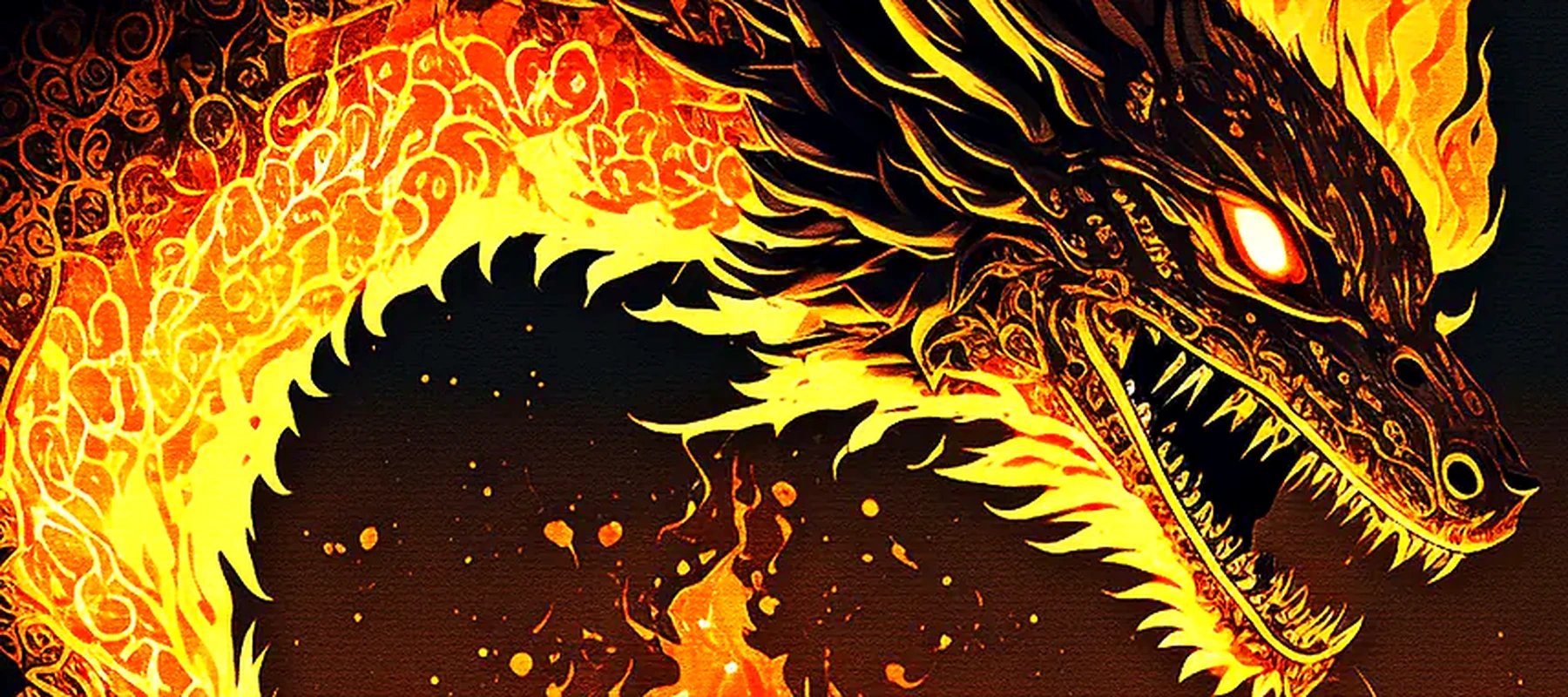 Fantasy Dragon Fire RGB Desk Mat full-width design preview