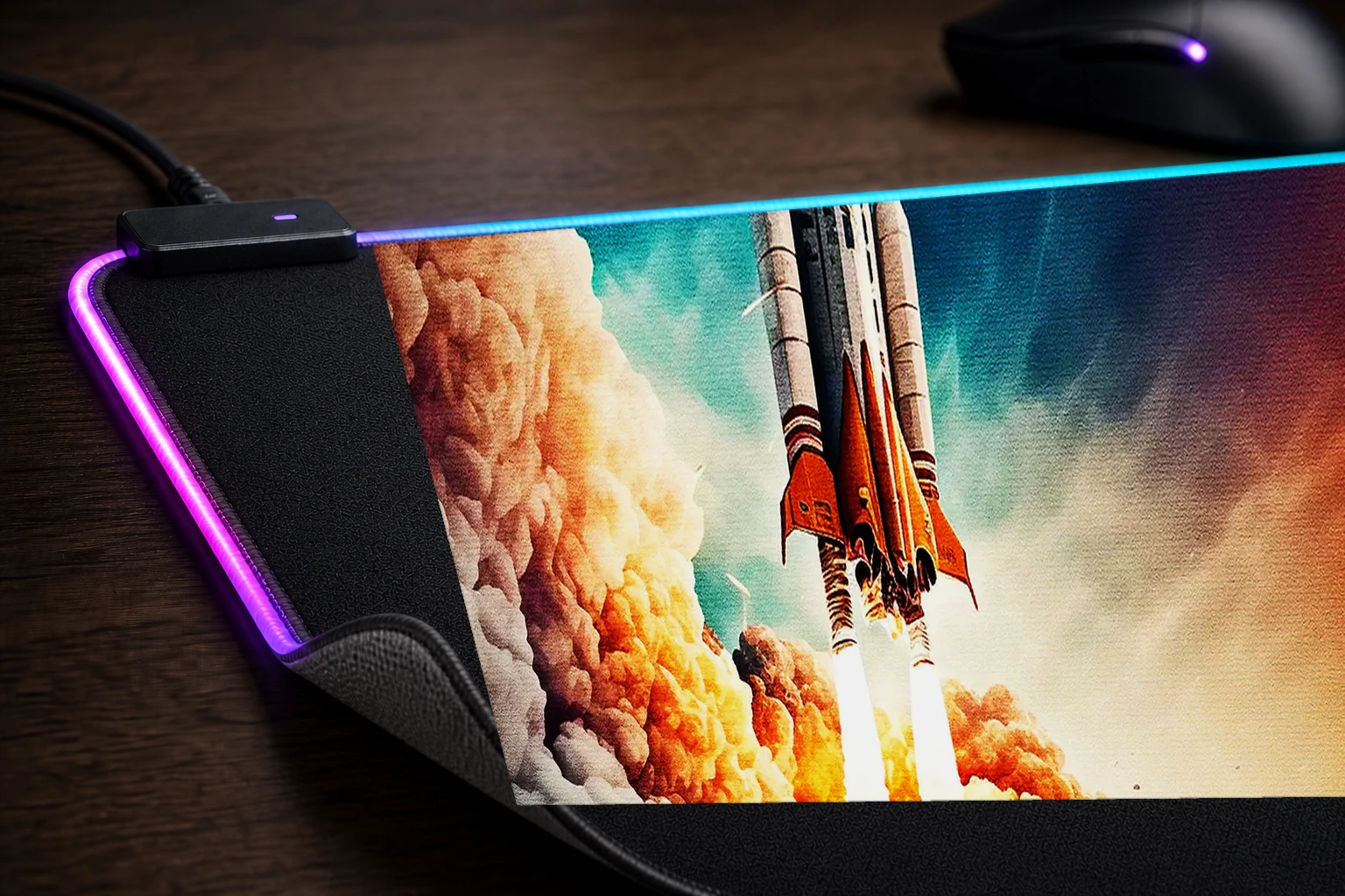 Rocket launch future RGB Desk Mat controller and material detail
