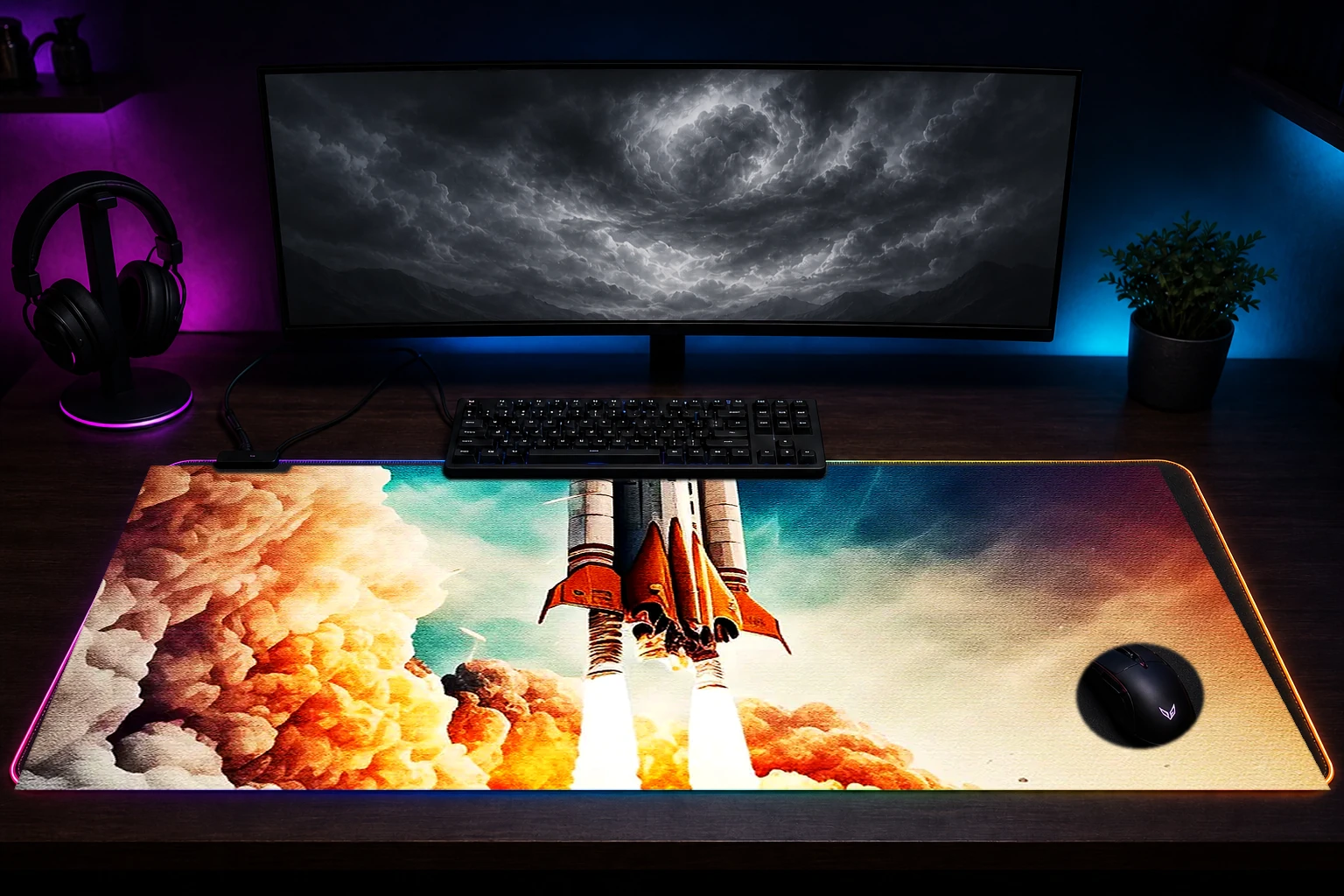 Rocket launch future RGB Desk Mat immersive setup scene