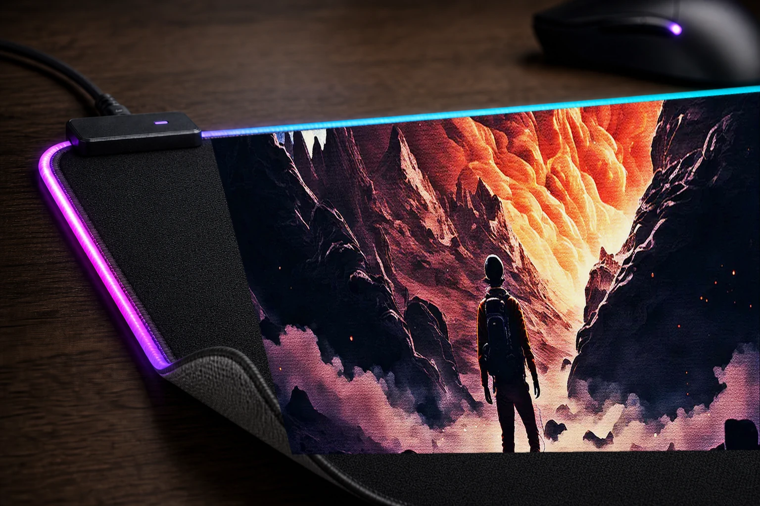 Space Full Color RGB Desk Mat controller and material detail