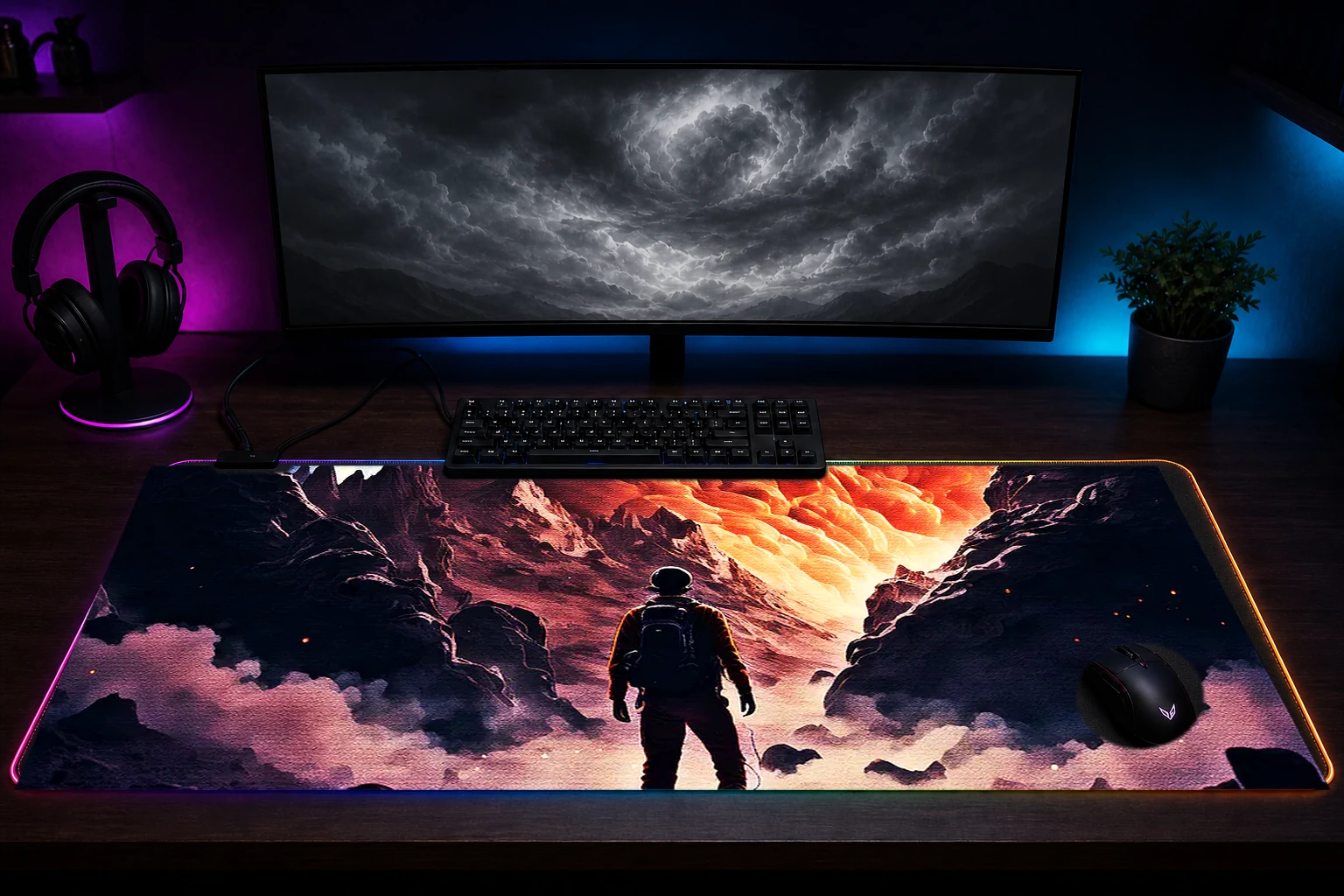 Space Full Color RGB Desk Mat immersive setup scene