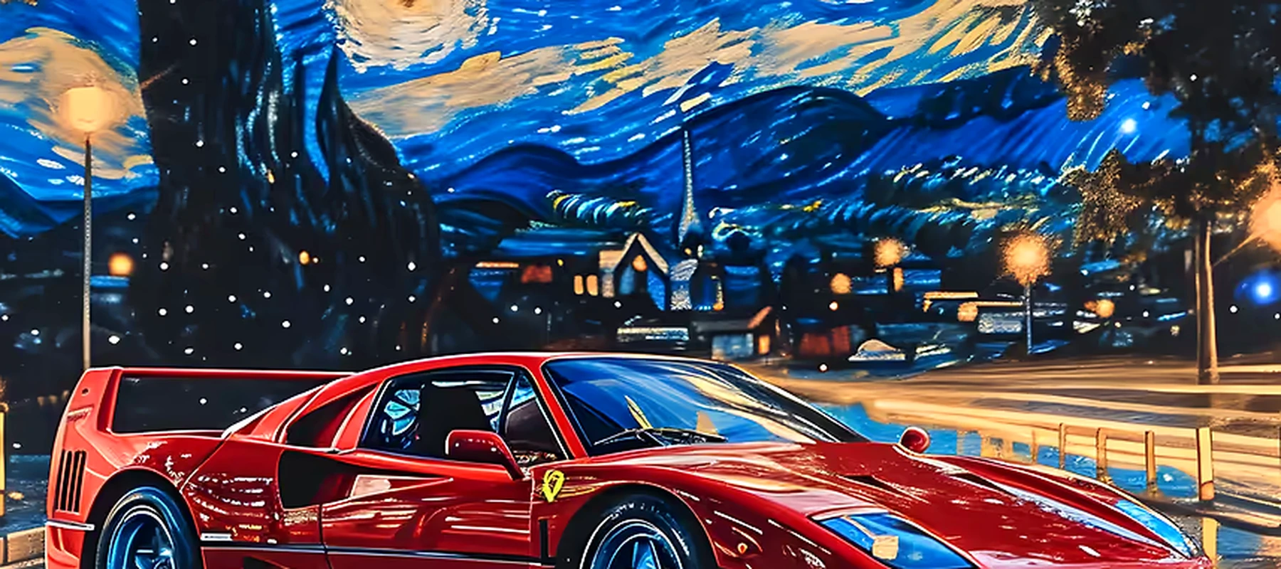 Ferrari F40 Starry Night RGB Desk Mat full-width design preview