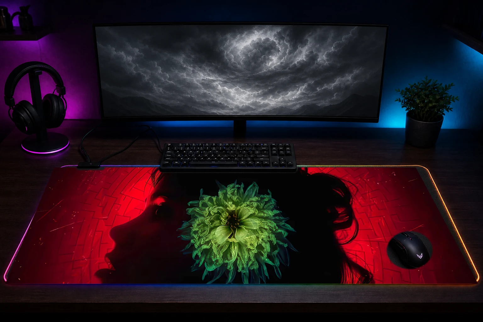 Breaking Benjamin Awaken Album Cover RGB Desk Mat immersive setup scene