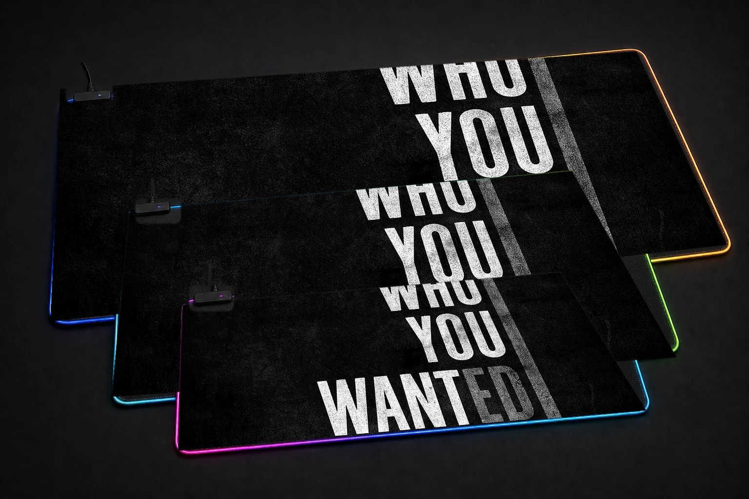 remember me RGB Desk Mat three-size comparison