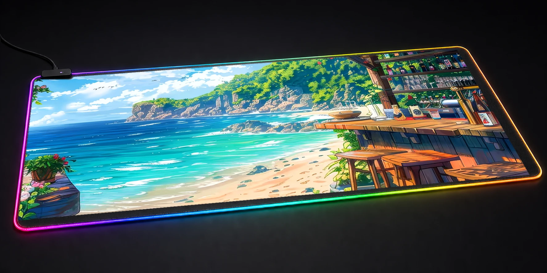 Beach Bar Sea Summer Anime RGB Desk Mat RGB desk mat