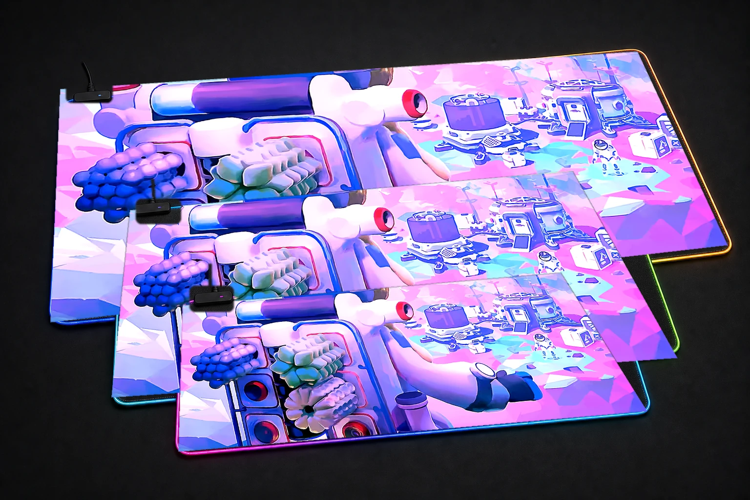 Astroneer art RGB Desk Mat three-size comparison