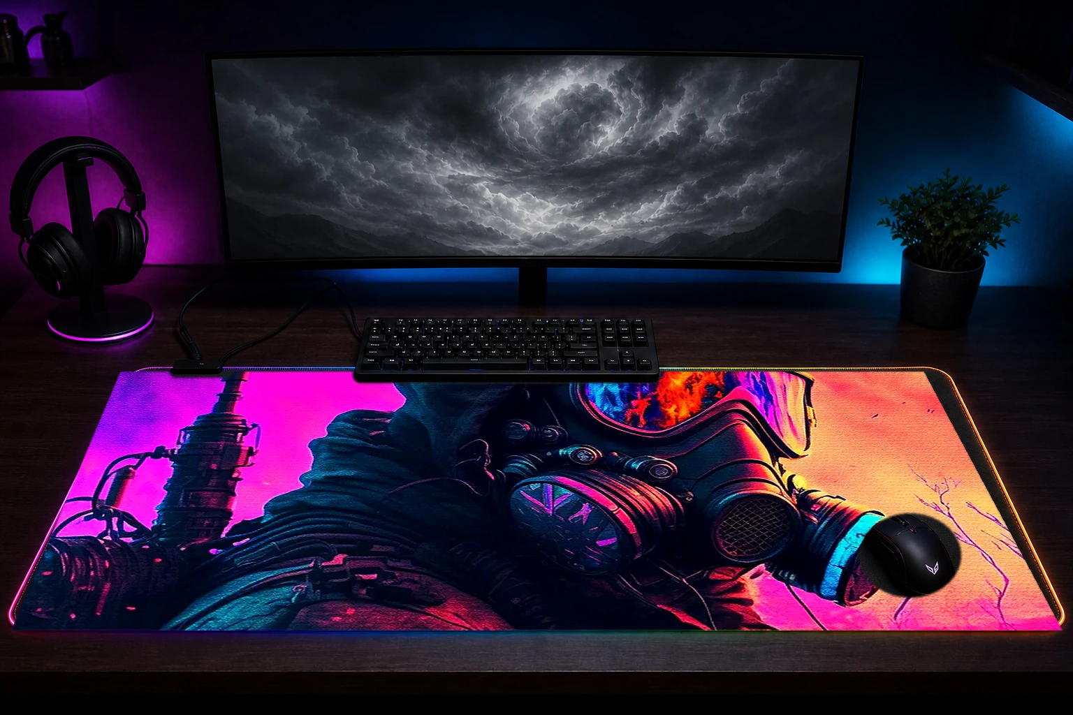 Colorful fantasy realm RGB Desk Mat immersive setup scene