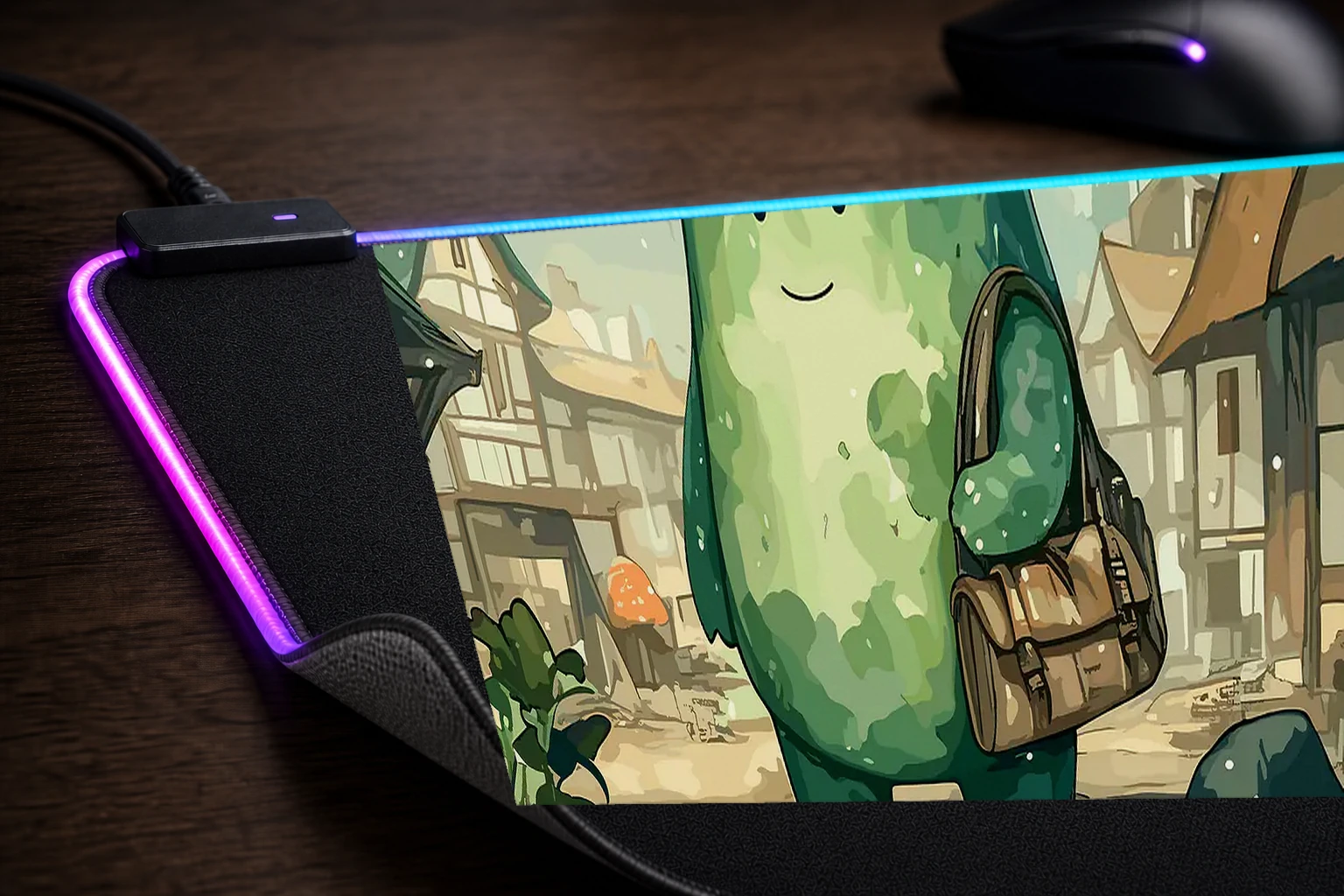 Broccoli Adventure RGB Desk Mat controller and material detail